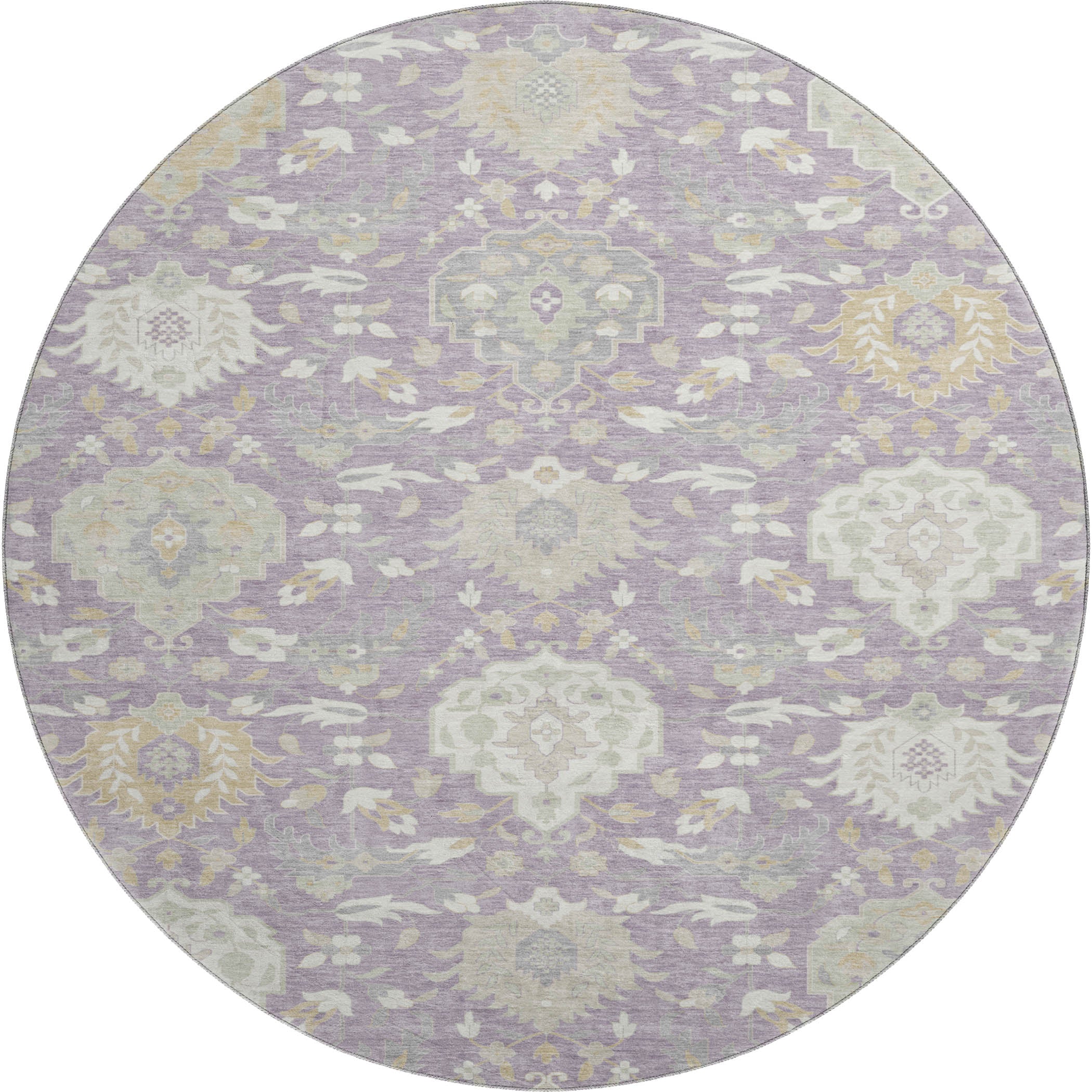 Lisbon Machine Washable Traditional Lavender Purple Rug 8' x 8' #shape_Round