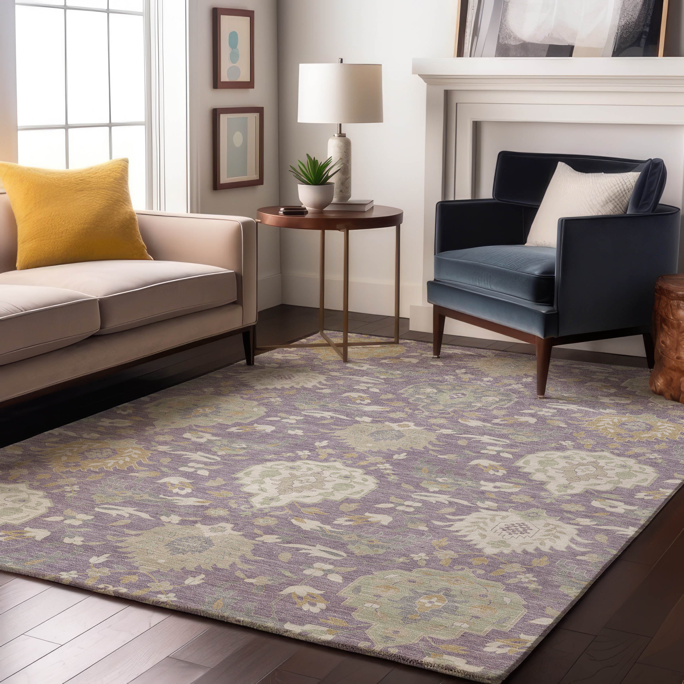 Lisbon Machine Washable Traditional Lavender Purple Rug 2'6" x 3'10" #shape_Rectangle