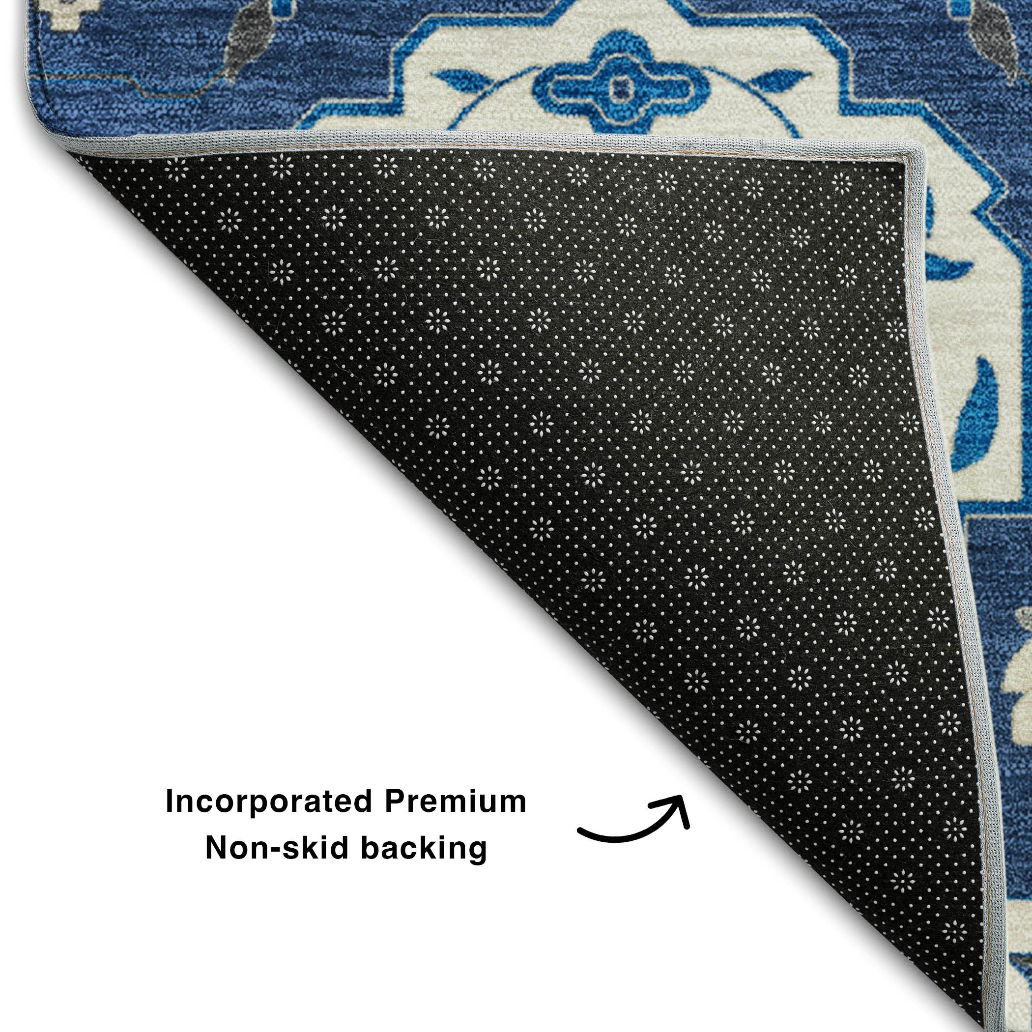 Lisbon Machine Washable Traditional Navy Blue Rug 1'8" x 2'6" #shape_Rectangle