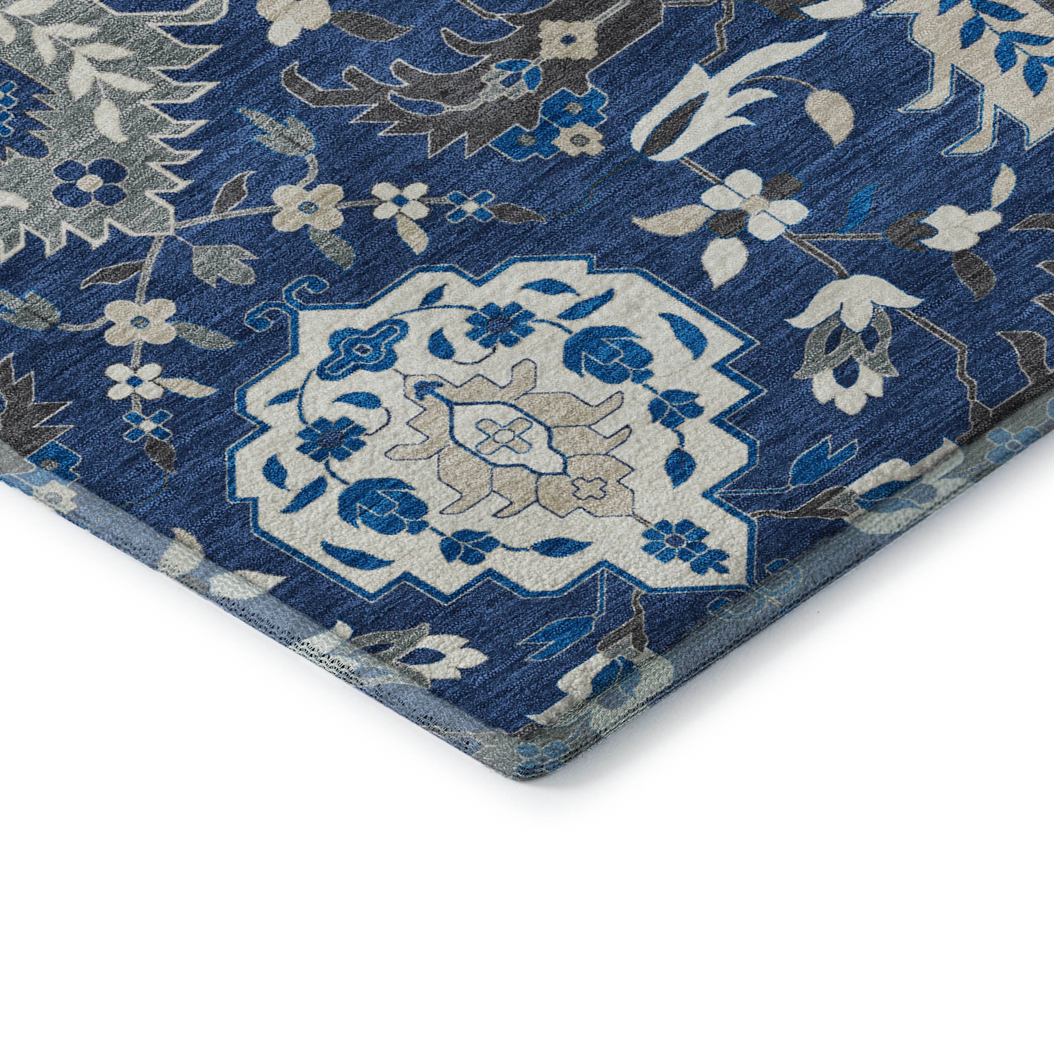 Lisbon Machine Washable Traditional Navy Blue Rug 1'8" x 2'6" #shape_Rectangle