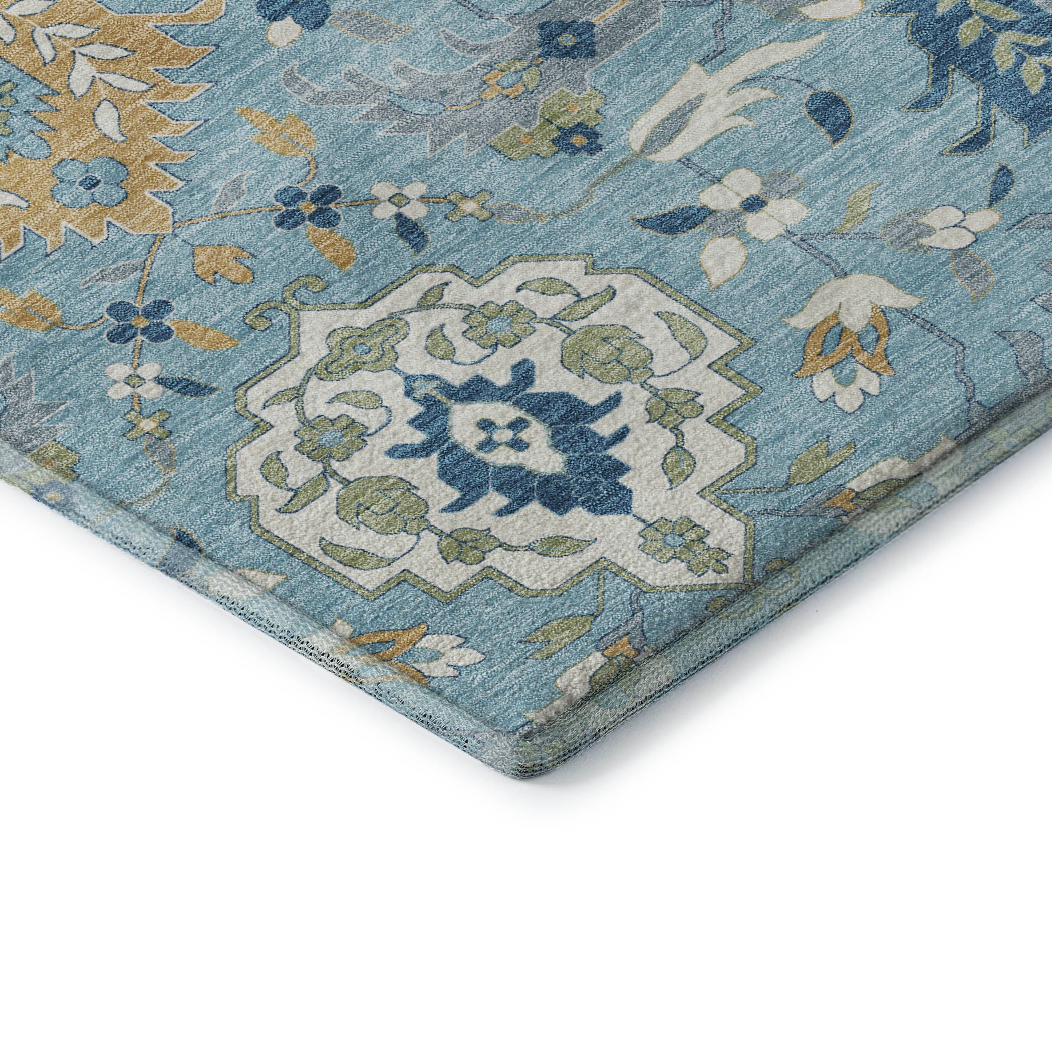 Lisbon Machine Washable Traditional Sky Blue Rug 1'8" x 2'6" #shape_Rectangle