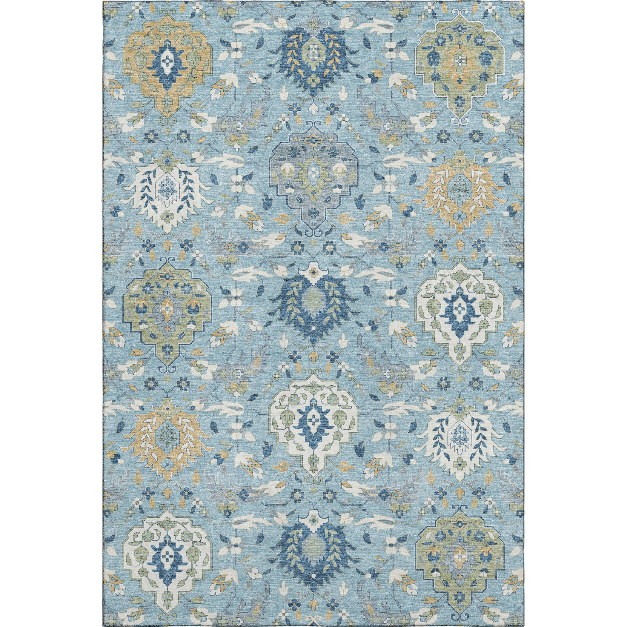 Lisbon Machine Washable Traditional Sky Blue Rug 2'6" x 3'10" #shape_Rectangle