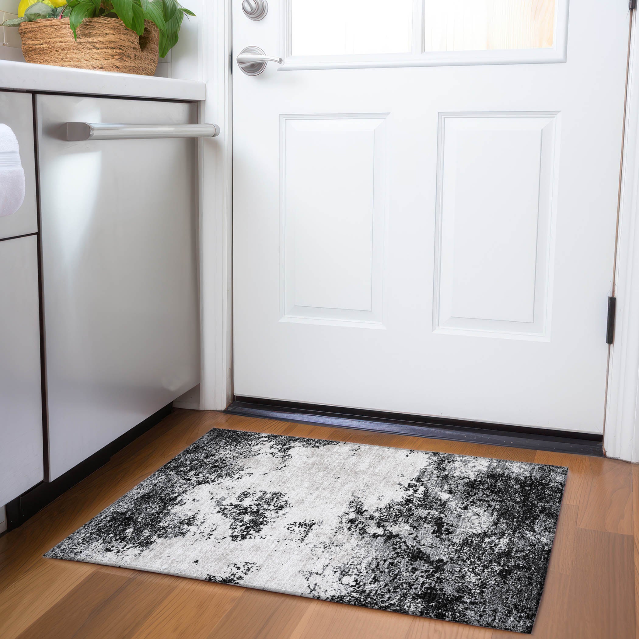 Dublin Machine Washable Transitional Black Rug 1'8" x 2'6" #shape_Rectangle