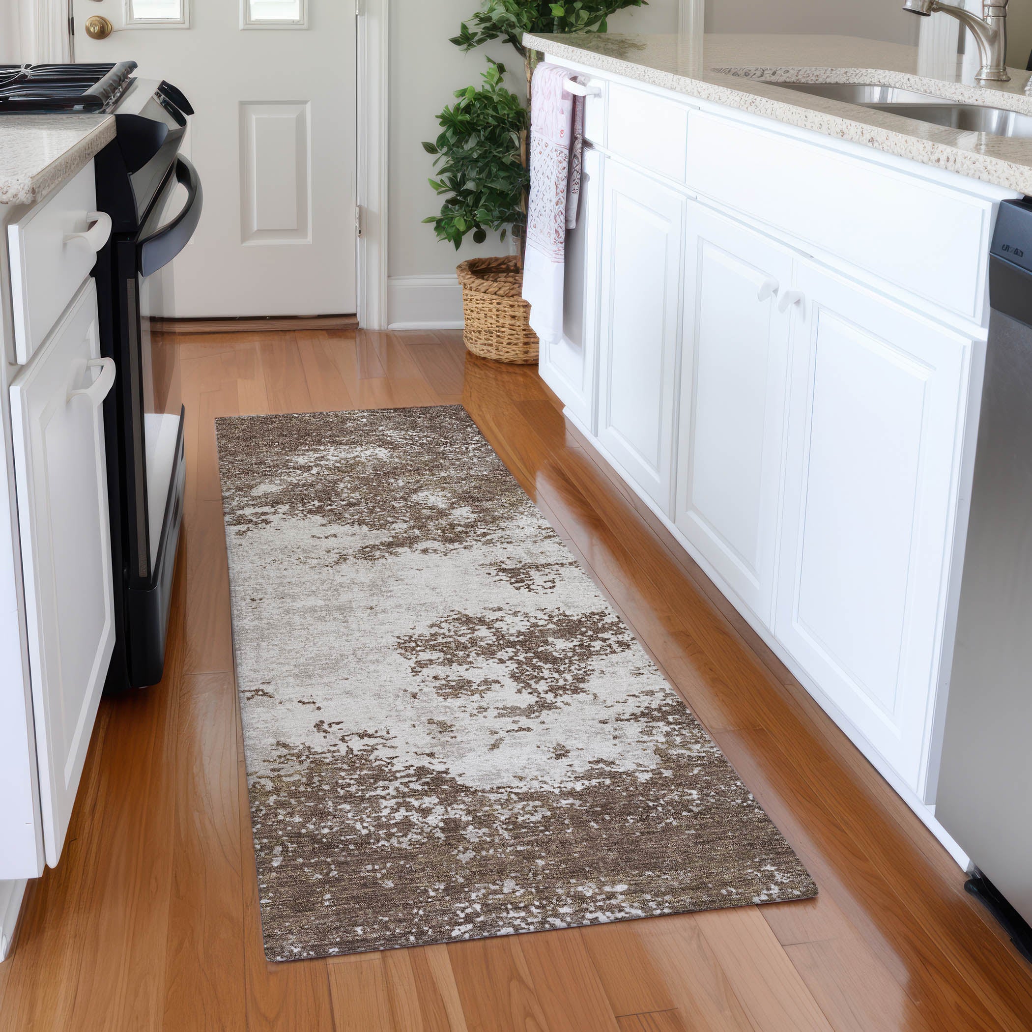 Dublin Machine Washable Transitional Brown Rug 2'3" x 7'6" #shape_Runner