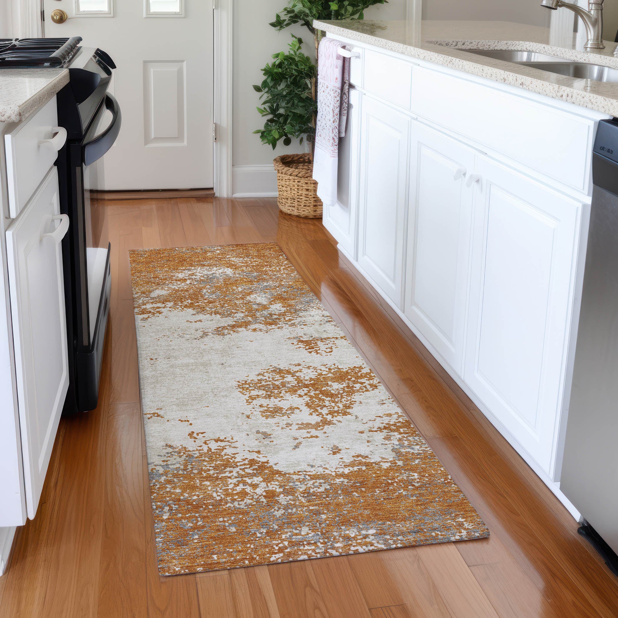 Dublin Machine Washable Transitional Copper Orange Rug 2'3" x 7'6" #shape_Runner