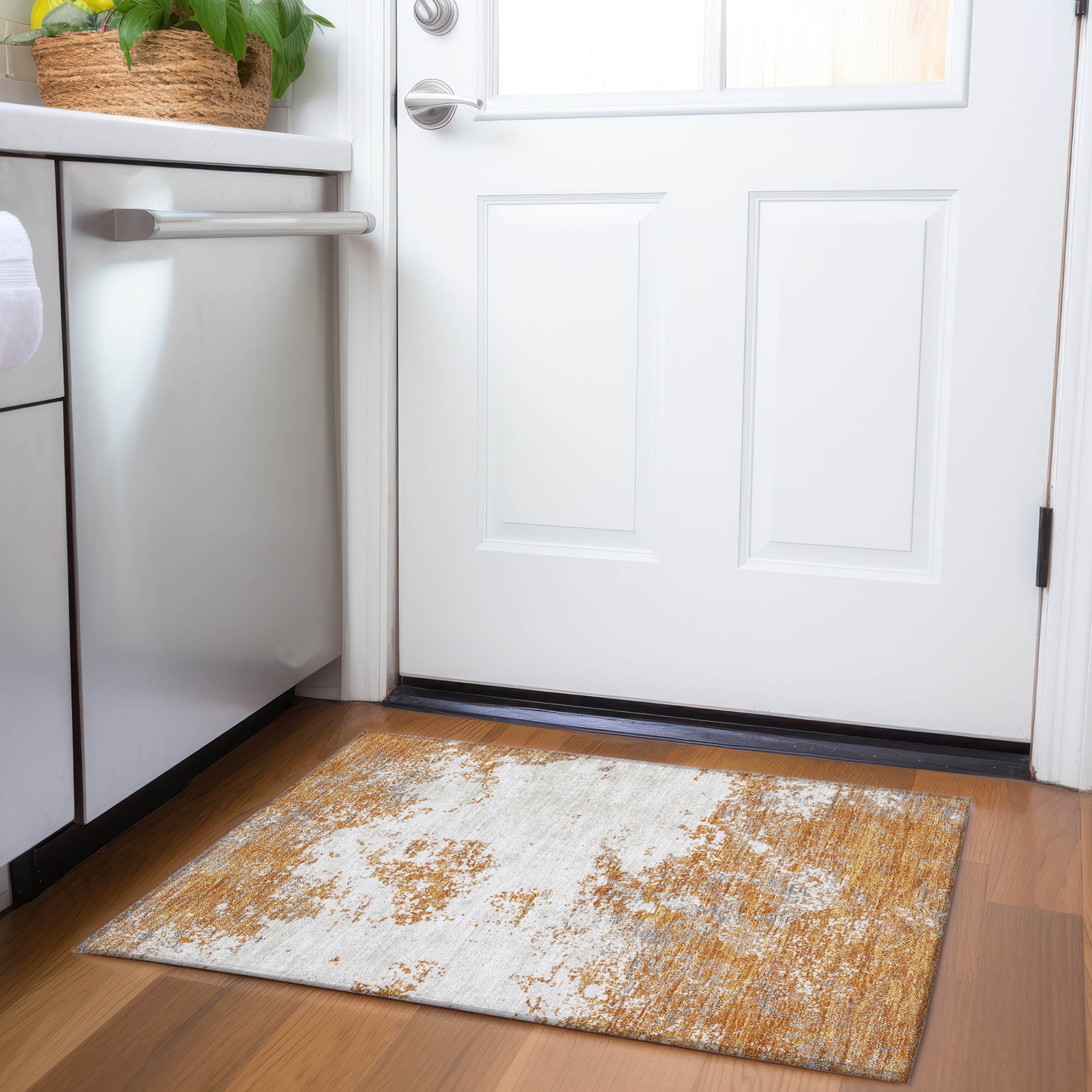 Dublin Machine Washable Transitional Copper Orange Rug 1'8" x 2'6" #shape_Rectangle