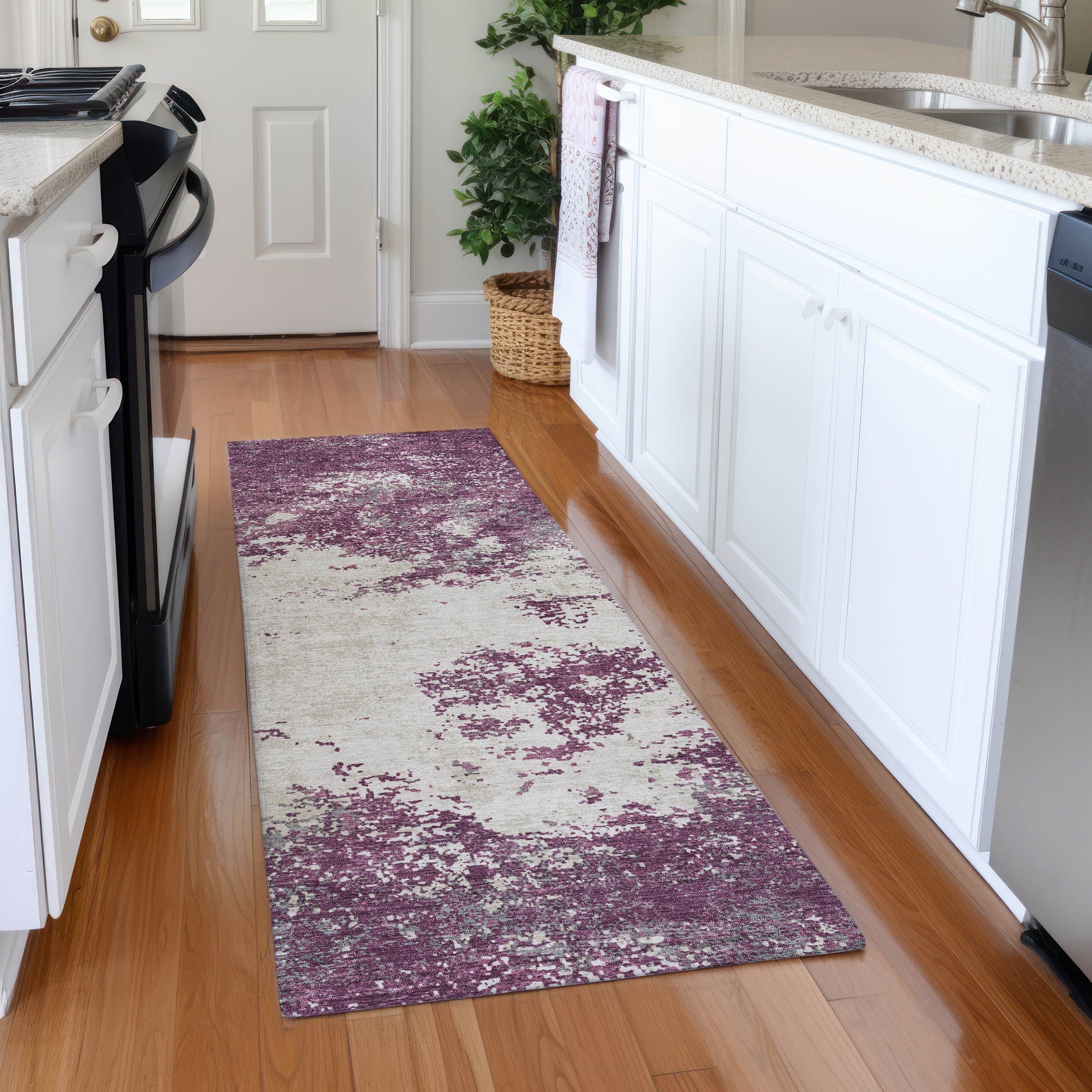 Dublin Machine Washable Transitional Eggplant Purple Rug 2'3" x 7'6" #shape_Runner
