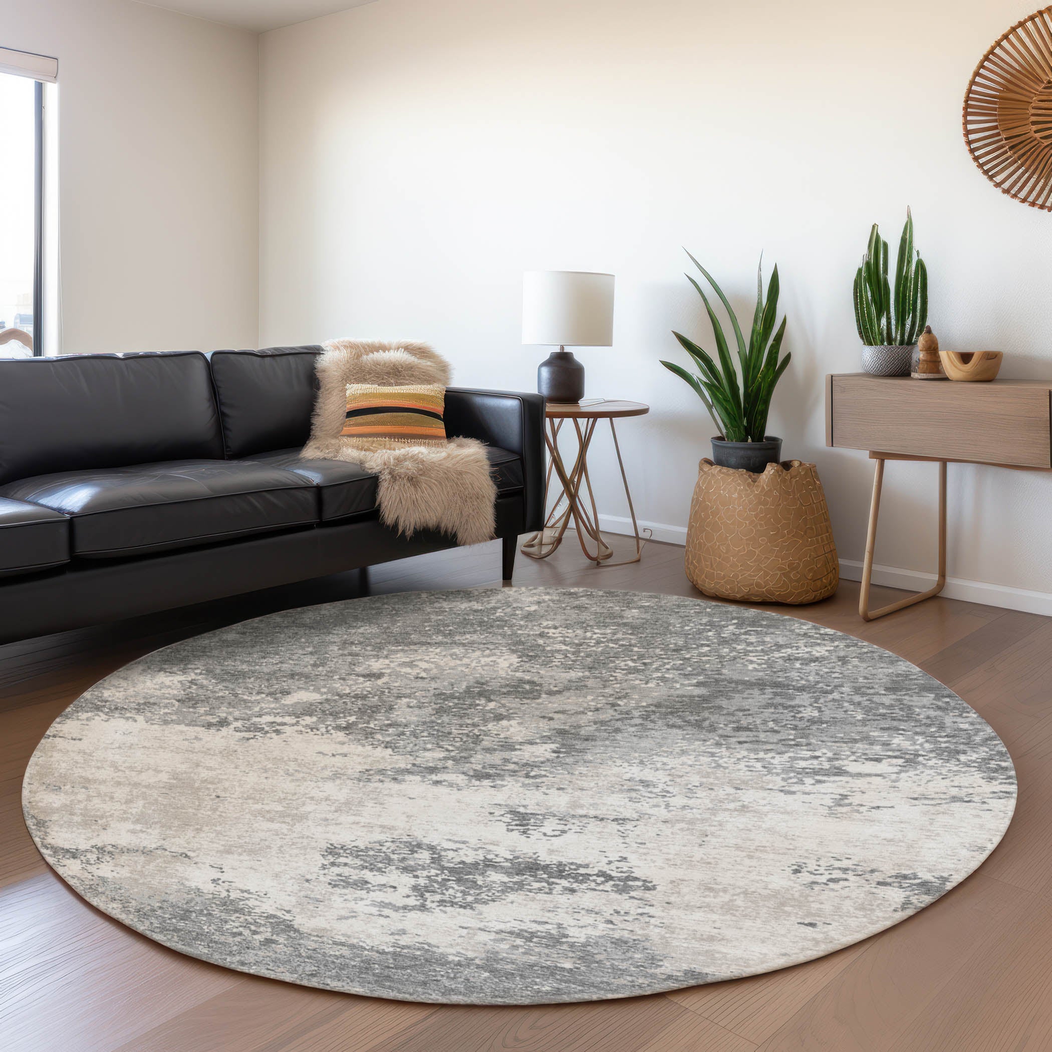Dublin Machine Washable Transitional Gray Rug 8' x 8' #shape_Round