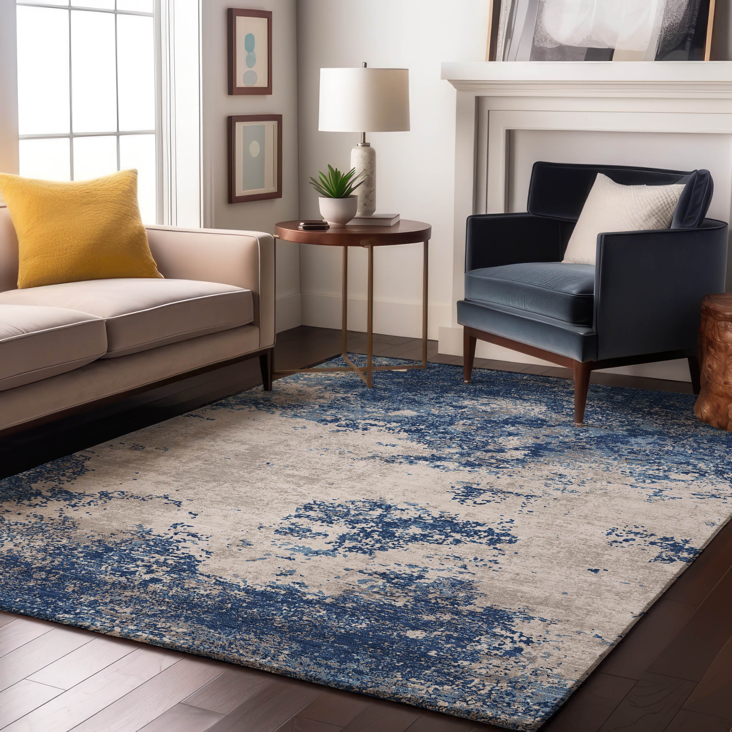 Dublin Machine Washable Transitional Navy Blue Rug 2'6" x 3'10" #shape_Rectangle