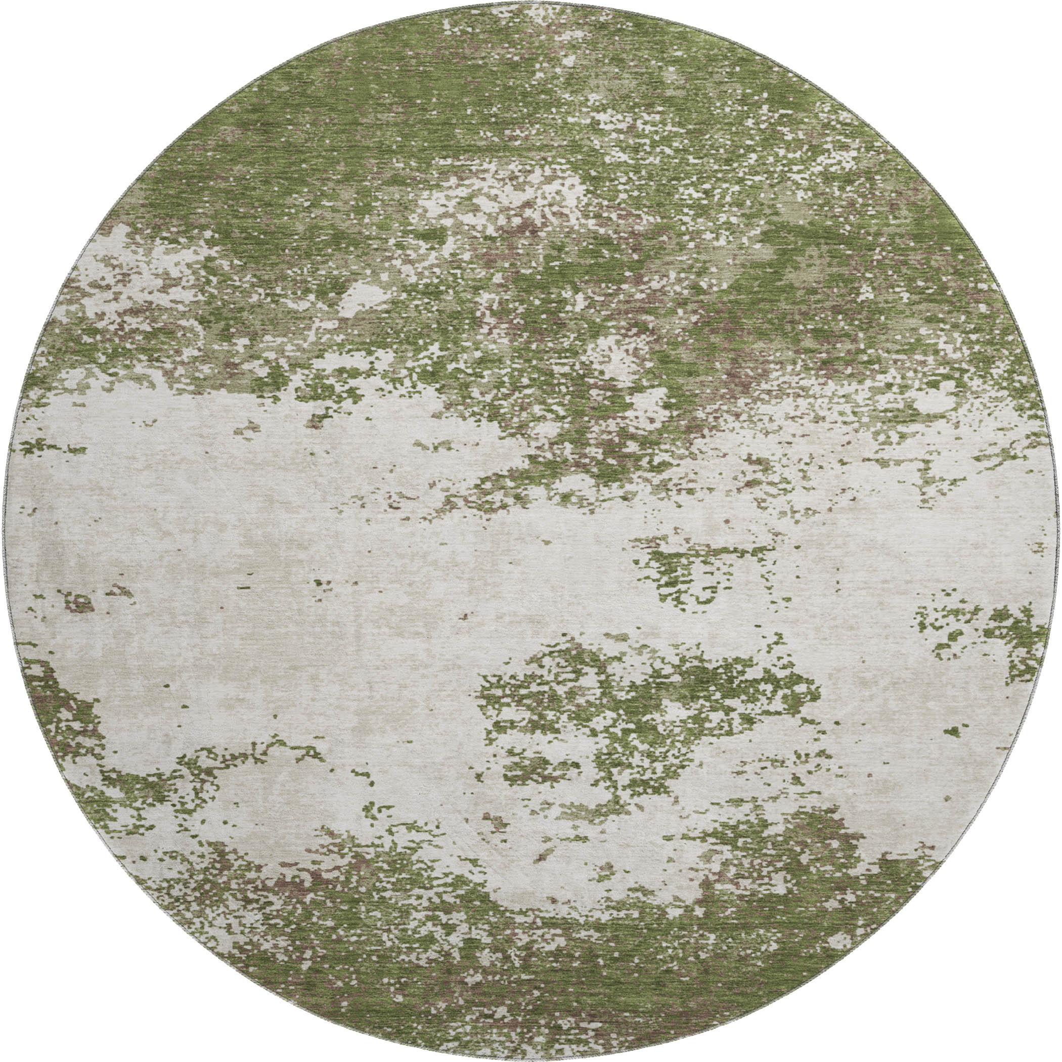 Dublin Machine Washable Transitional Olive Green Rug 8' x 8' #shape_Round