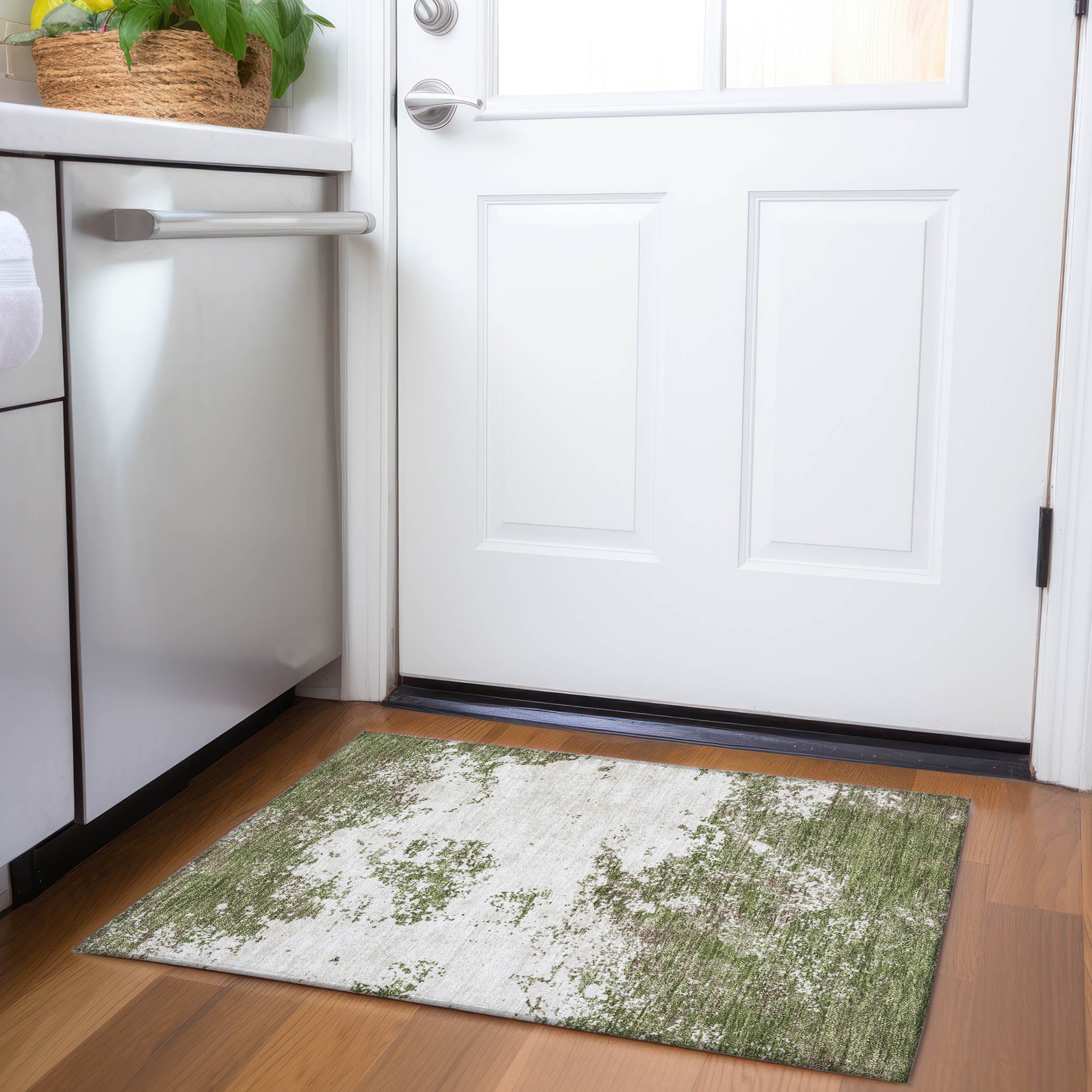 Dublin Machine Washable Transitional Olive Green Rug 1'8" x 2'6" #shape_Rectangle