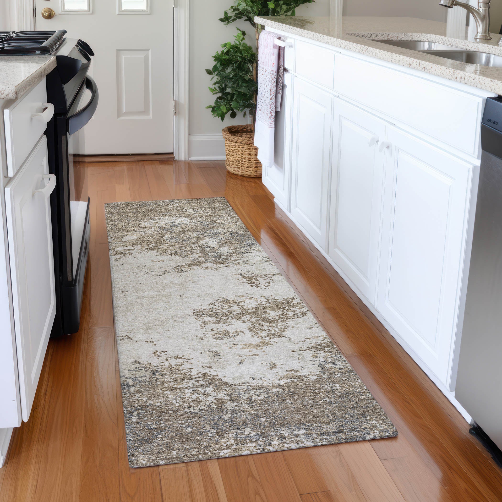 Dublin Machine Washable Transitional Taupe Brown Rug 2'3" x 7'6" #shape_Runner