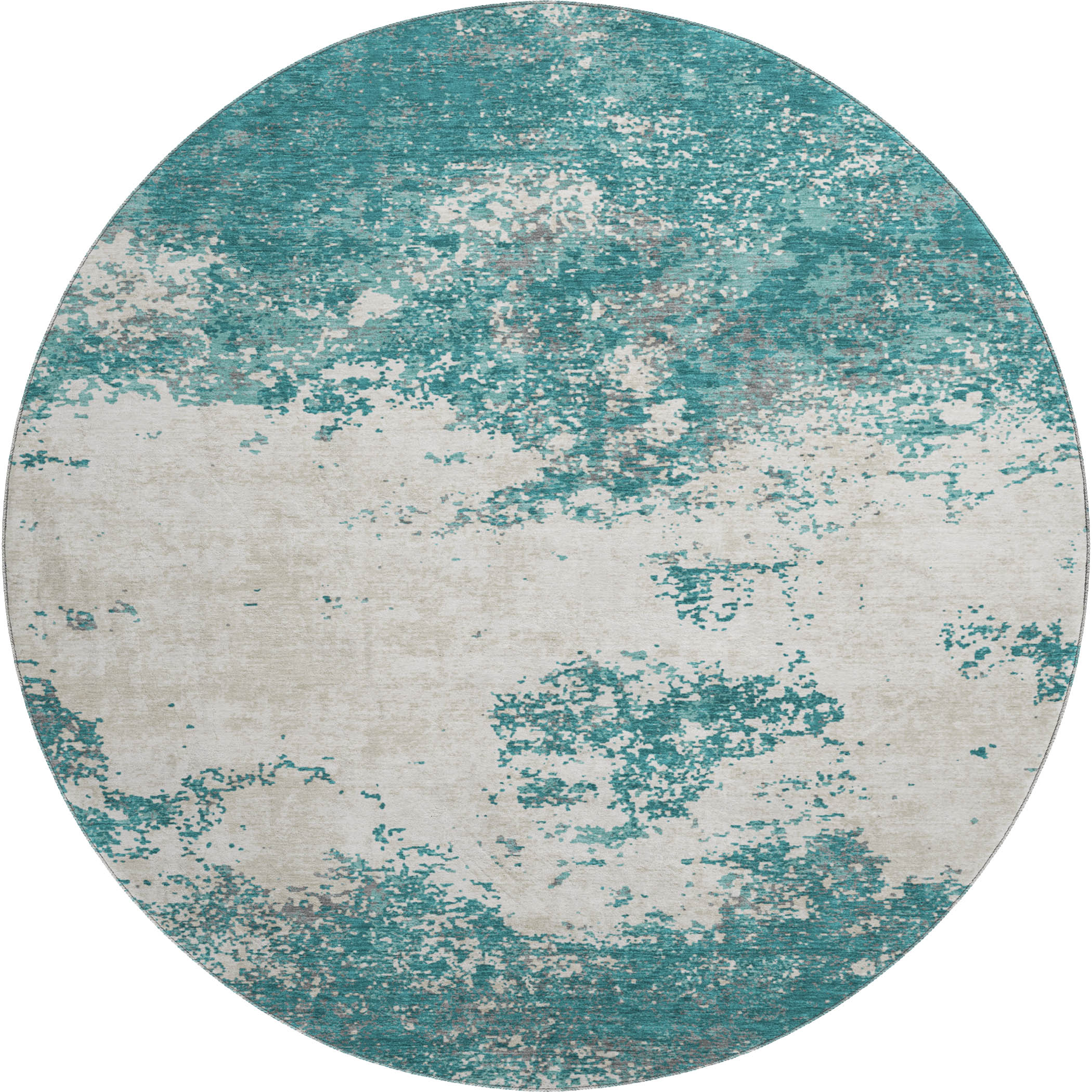 Dublin Machine Washable Transitional Teal Rug 8' x 8' #shape_Round