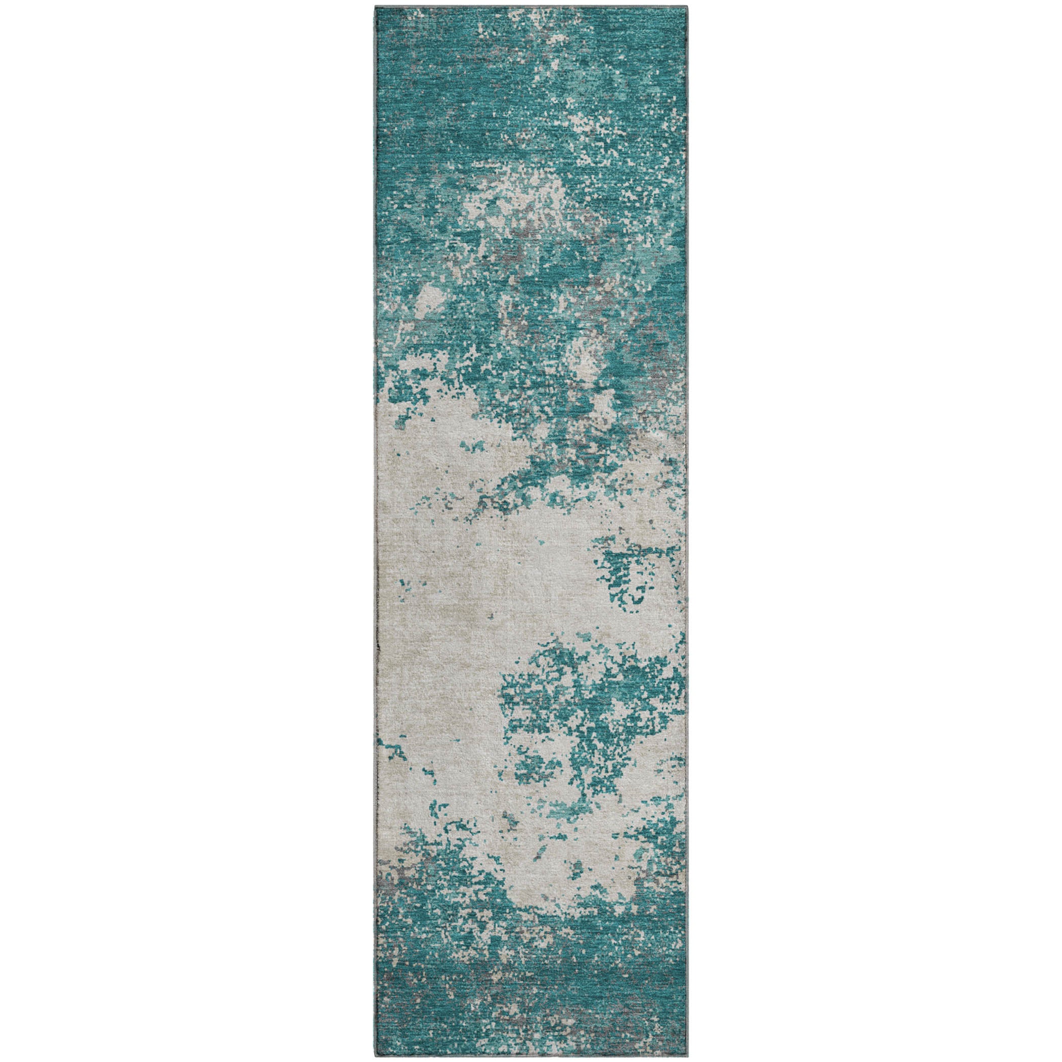 Dublin Machine Washable Transitional Teal Rug 2'3" x 7'6" #shape_Runner