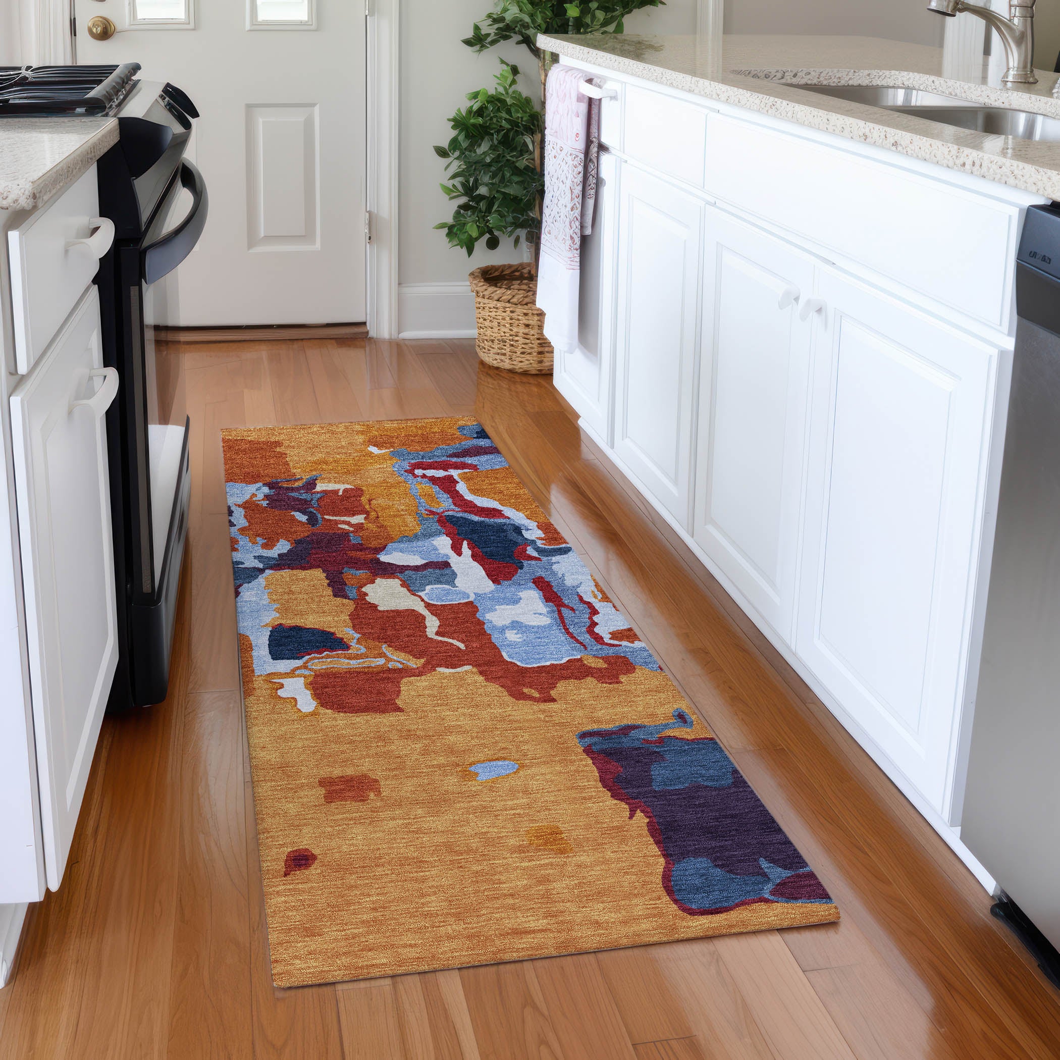 Lisbon Machine Washable Transitional Copper Orange Rug 2'3" x 7'6" #shape_Runner
