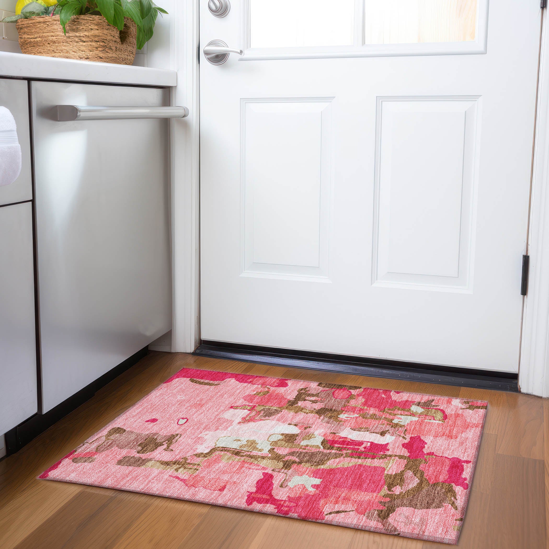 Lisbon Machine Washable Transitional Coral Orange Rug 1'8" x 2'6" #shape_Rectangle