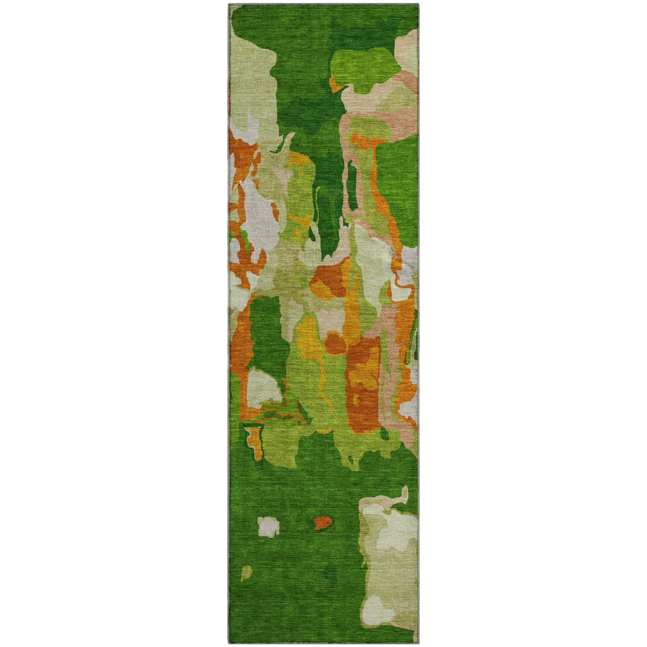 Lisbon Machine Washable Transitional Green Rug 2'3" x 7'6" #shape_Runner