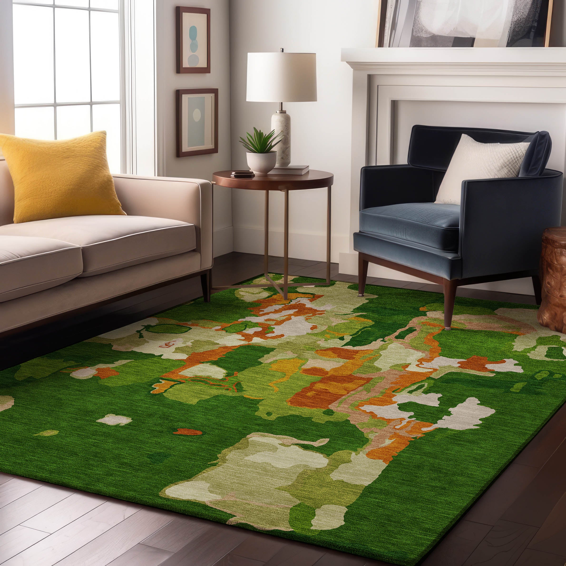 Lisbon Machine Washable Transitional Green Rug 2'6" x 3'10" #shape_Rectangle