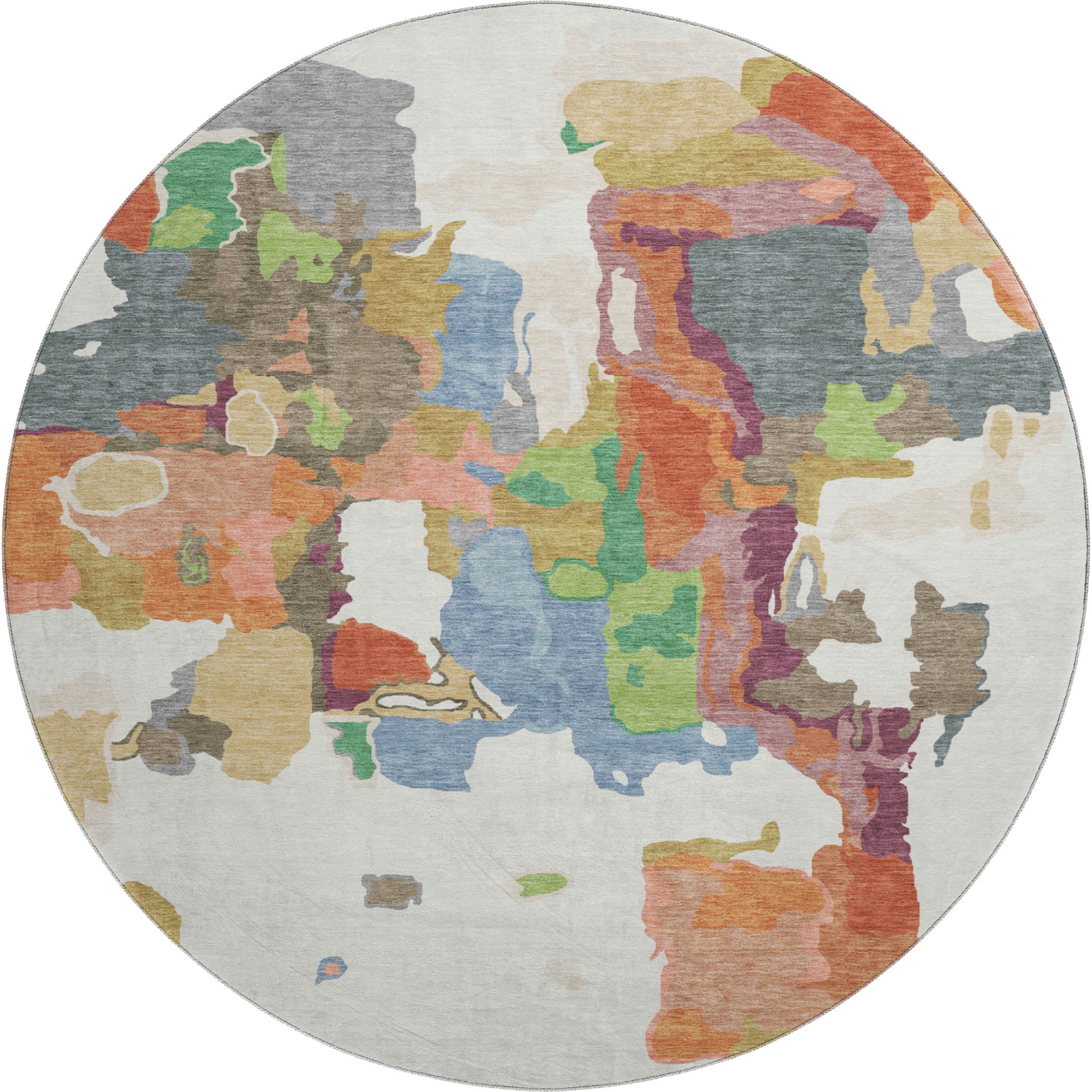 Lisbon Machine Washable Transitional Ivory Rug 8' x 8' #shape_Round