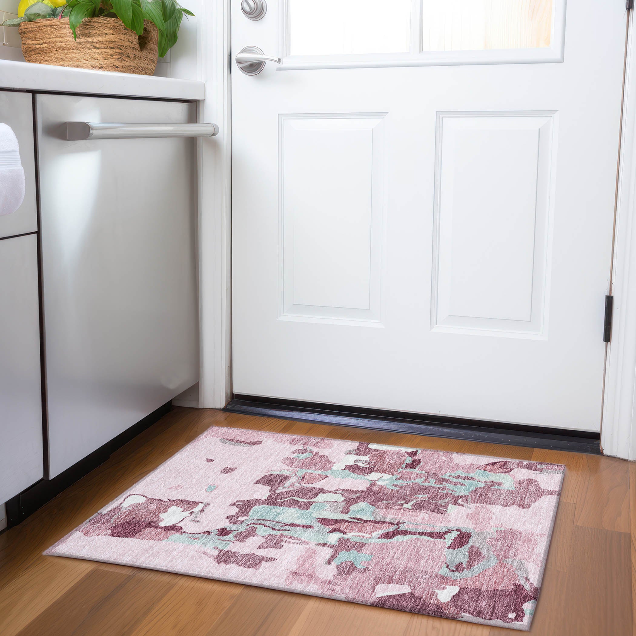 Lisbon Machine Washable Transitional Pink Rug 1'8" x 2'6" #shape_Rectangle
