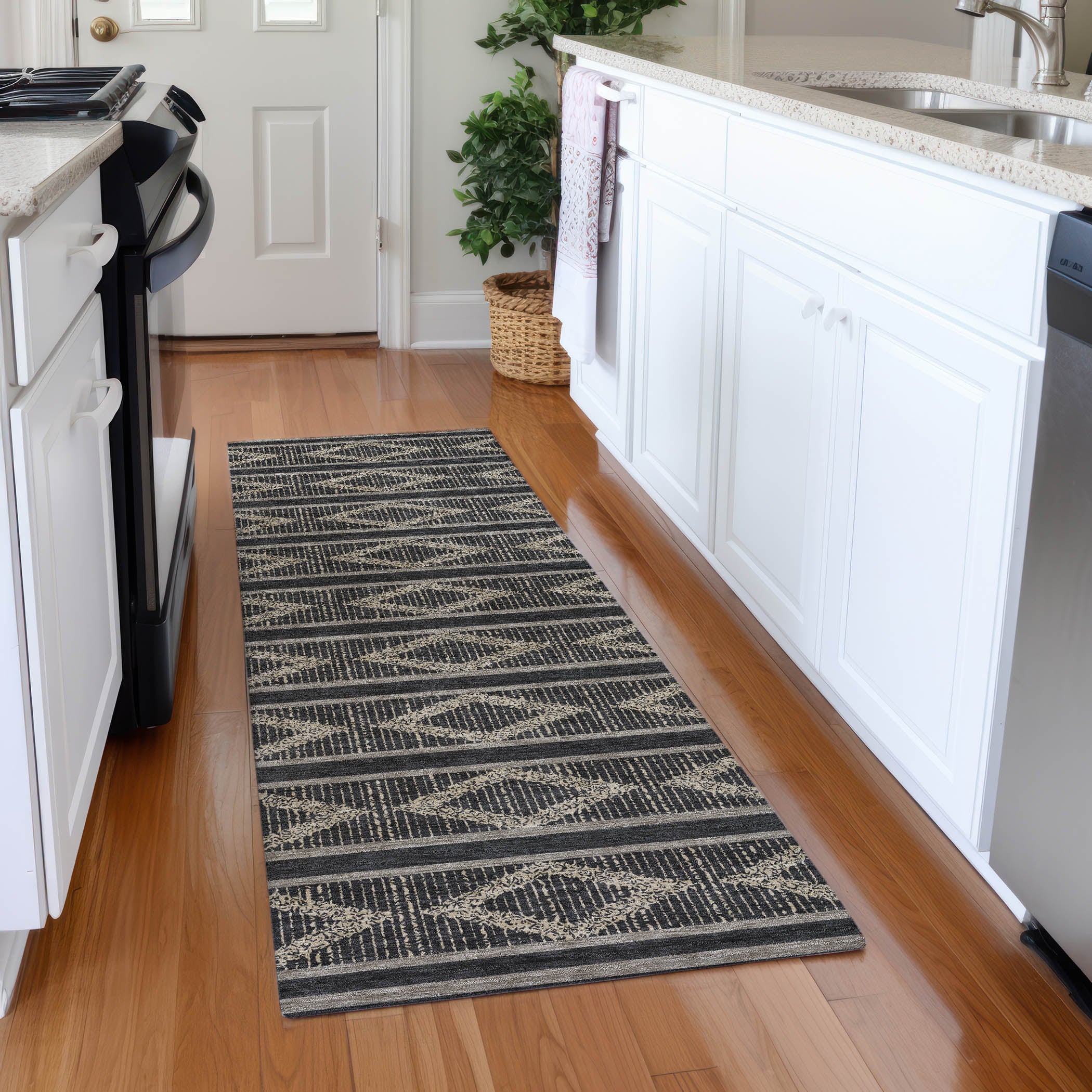 Athens Machine Washable Transitional Black Rug 2'3" x 7'6" #shape_Runner