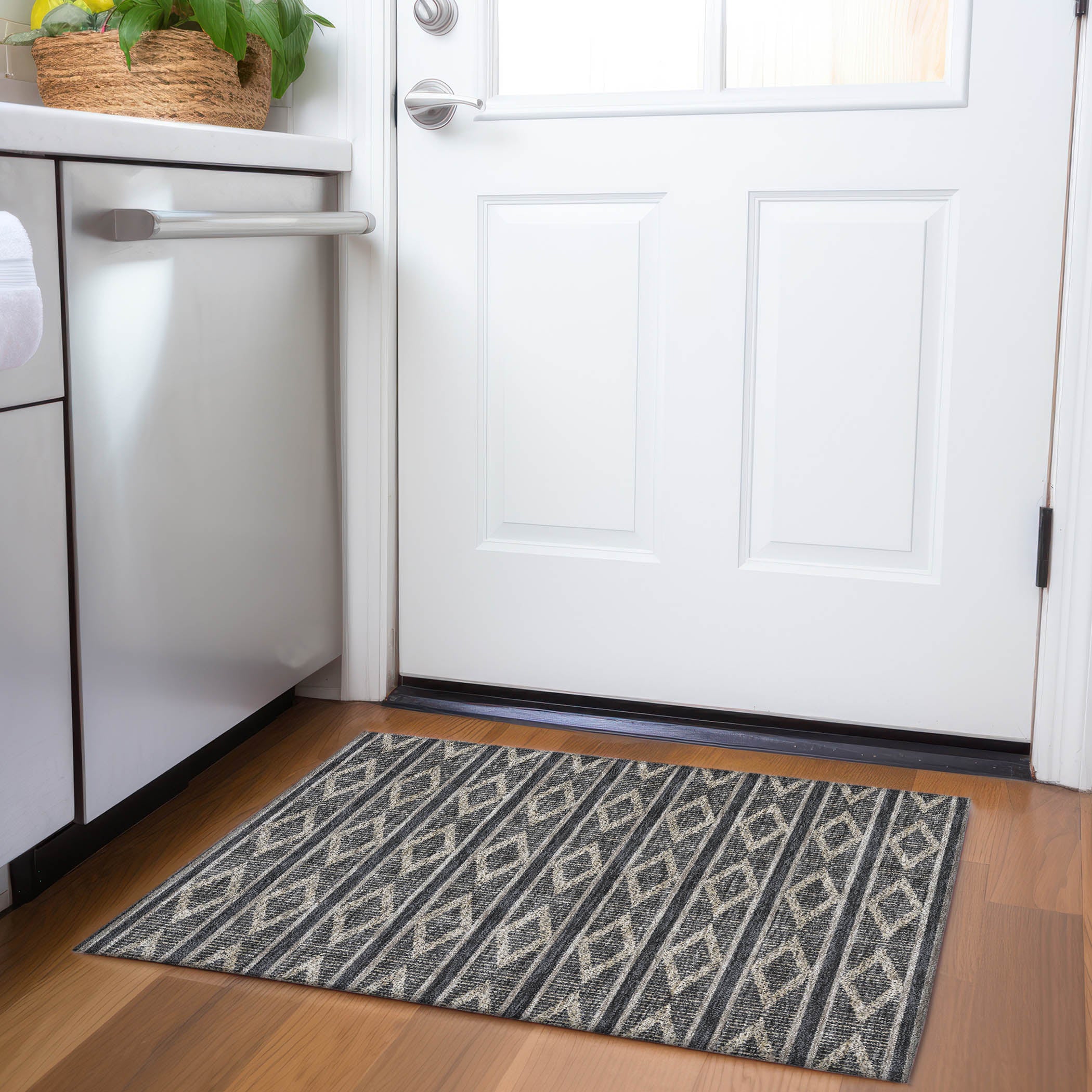 Athens Machine Washable Transitional Black Rug 1'8" x 2'6" #shape_Rectangle