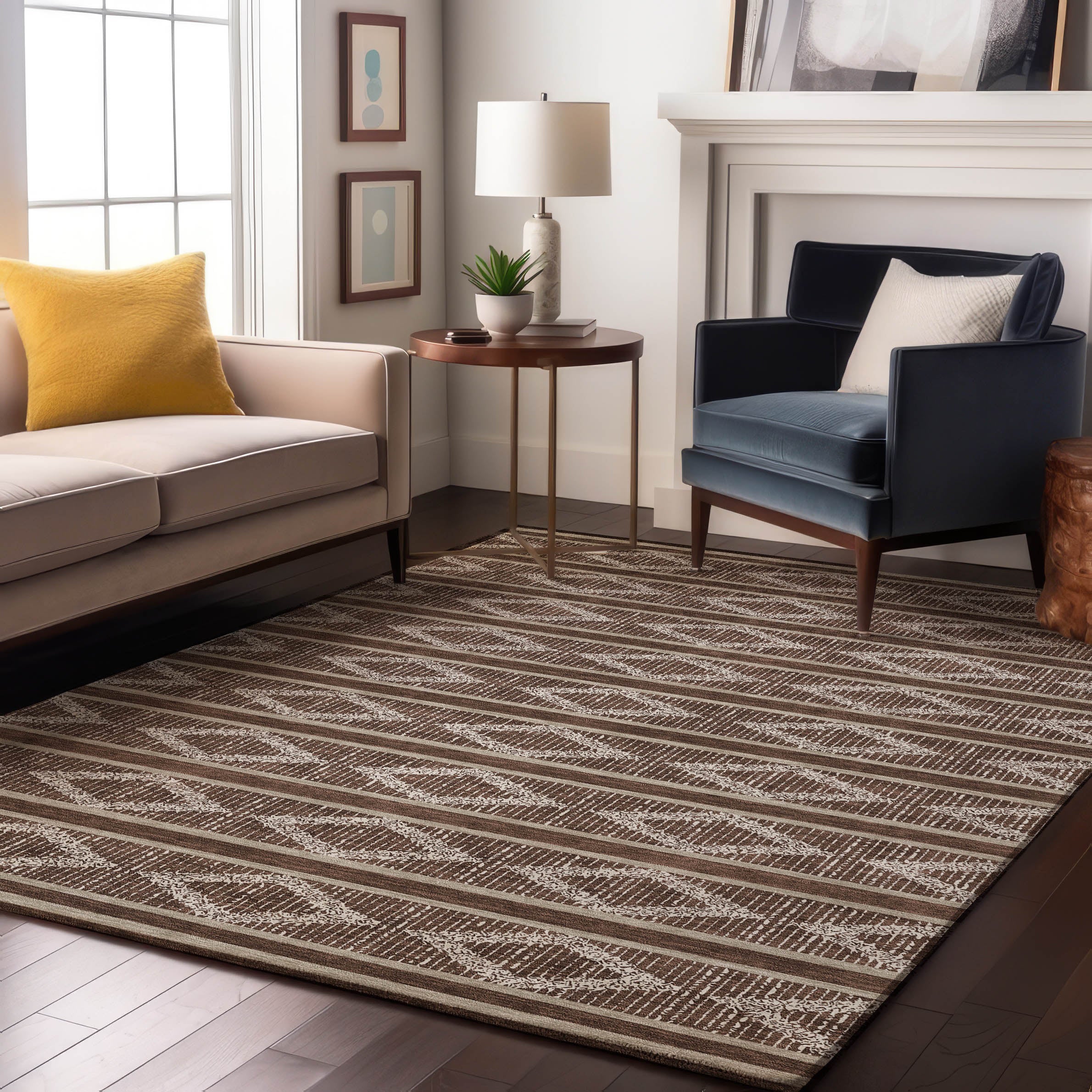 Athens Machine Washable Transitional Brown Rug 2'6" x 3'10" #shape_Rectangle