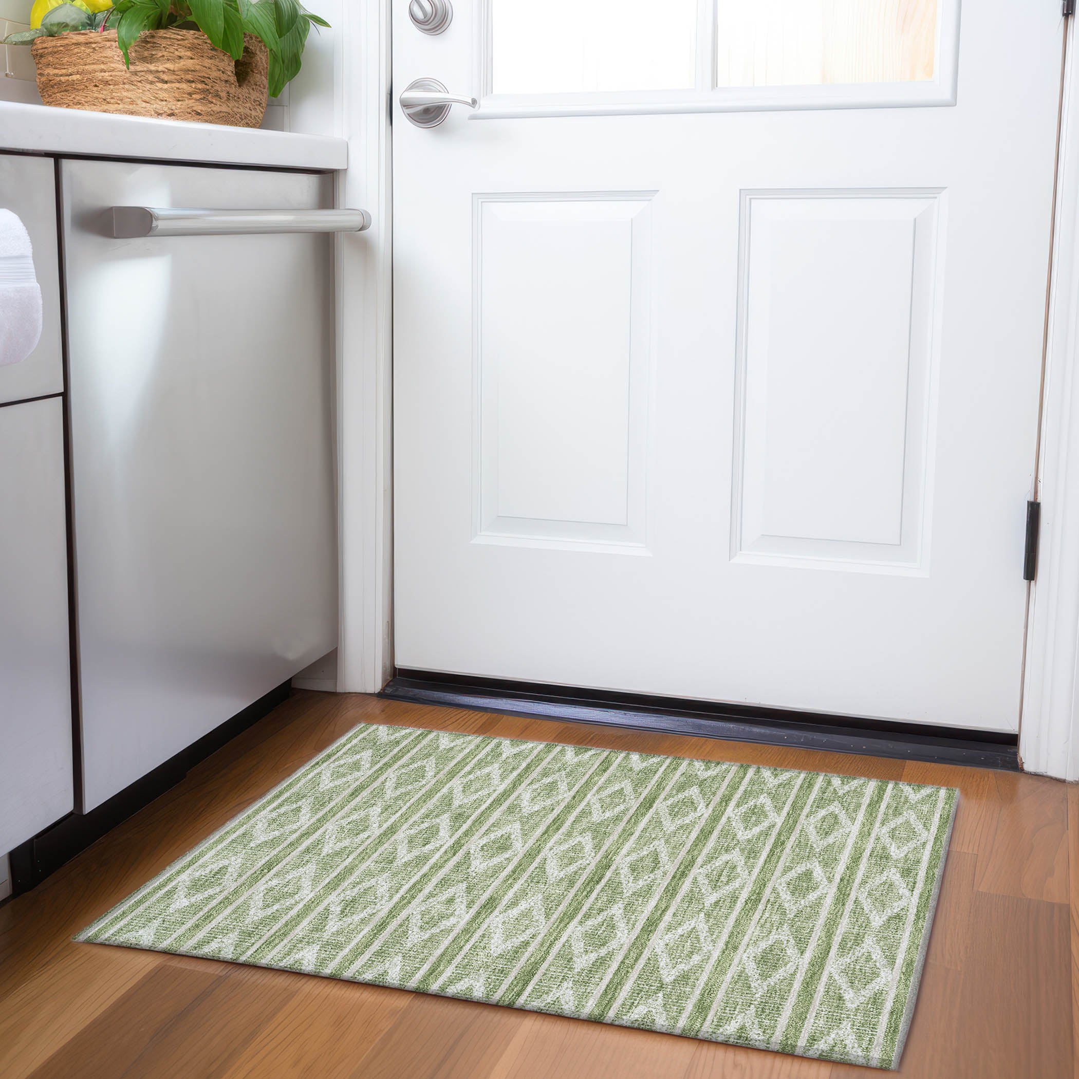 Athens Machine Washable Transitional Green Rug 1'8" x 2'6" #shape_Rectangle