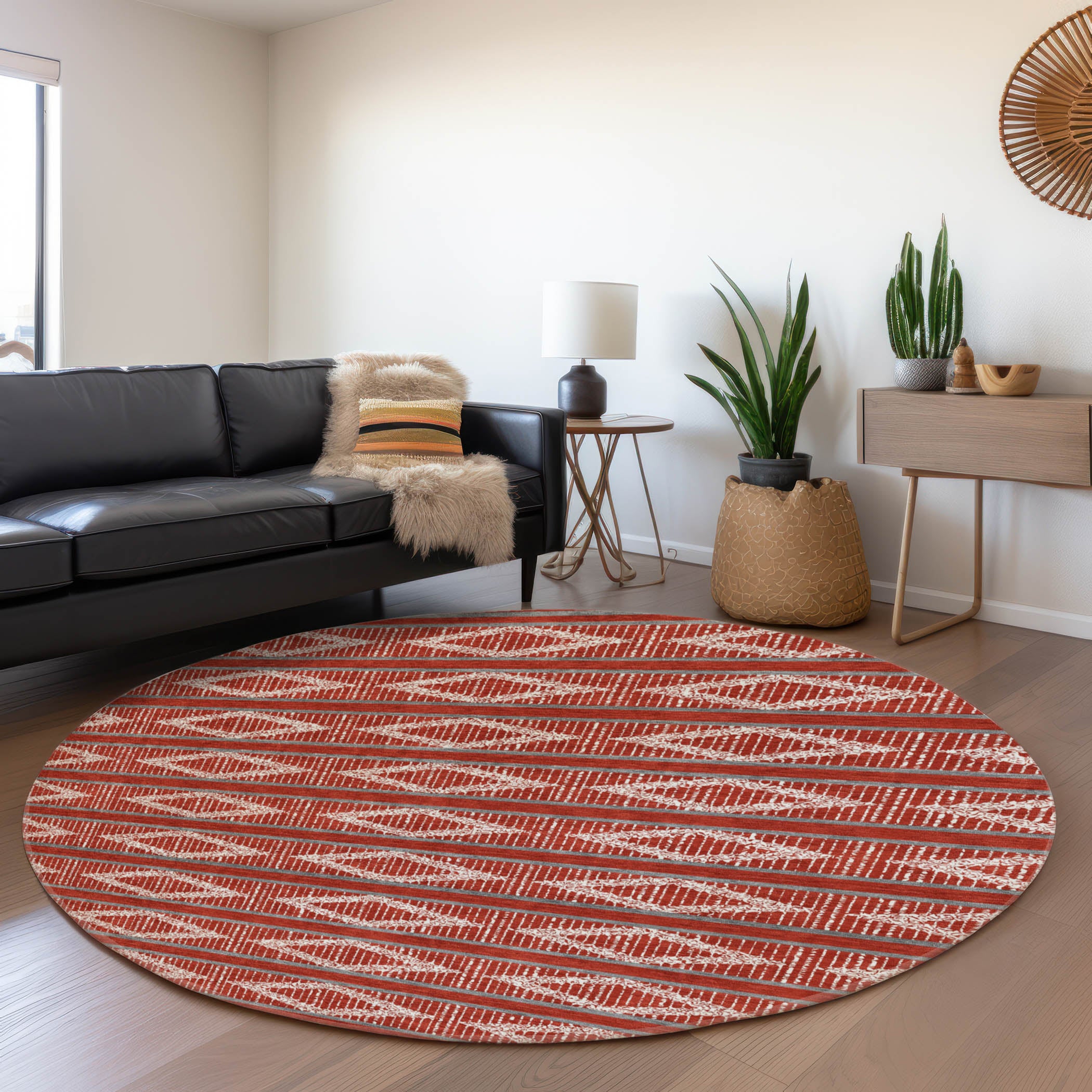 Athens Machine Washable Transitional Red Rug 8' x 8' #shape_Round
