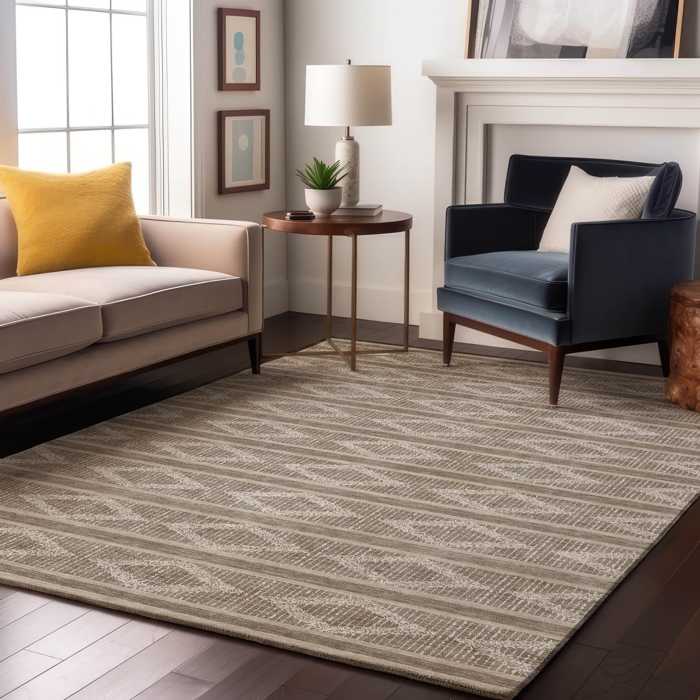 Athens Machine Washable Transitional Taupe Brown Rug 2'6" x 3'10" #shape_Rectangle