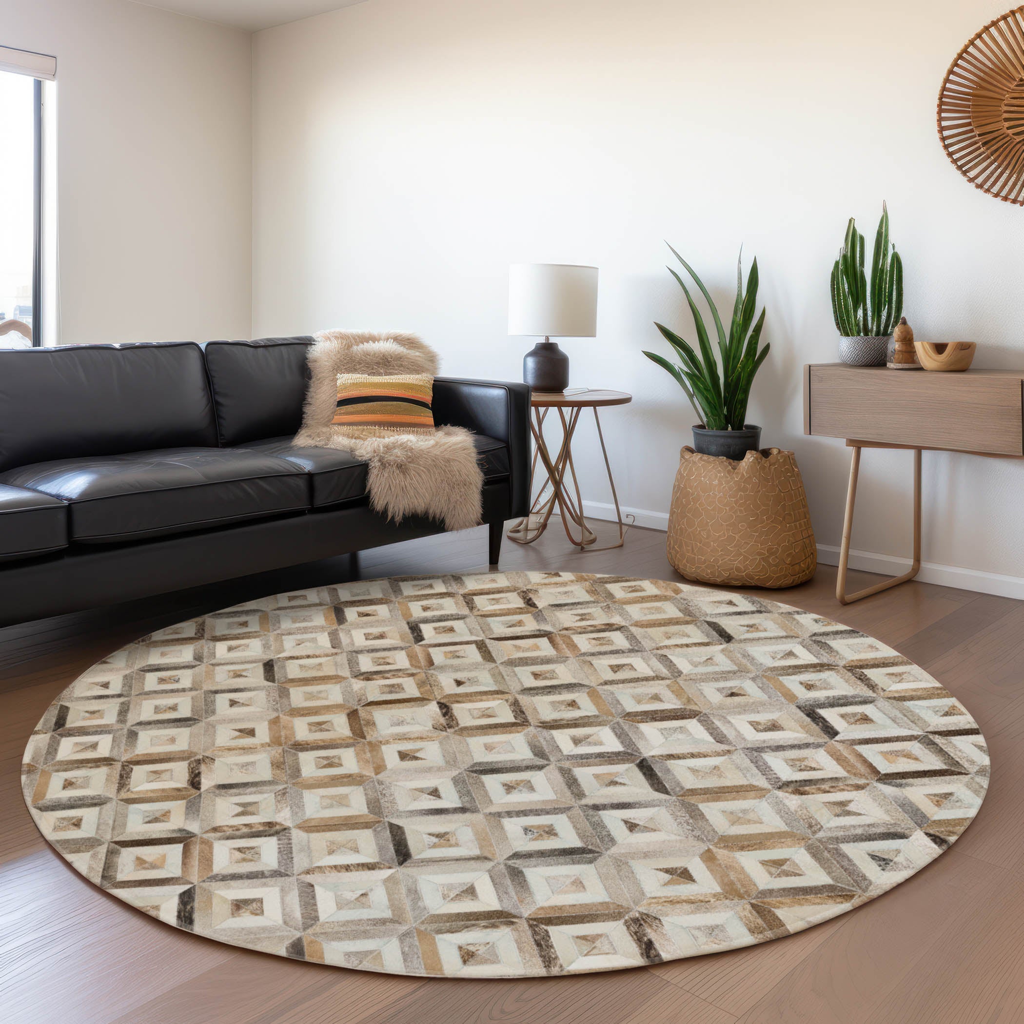 Split Machine Washable Cowhide Gray Rug 8' x 8' #shape_Round