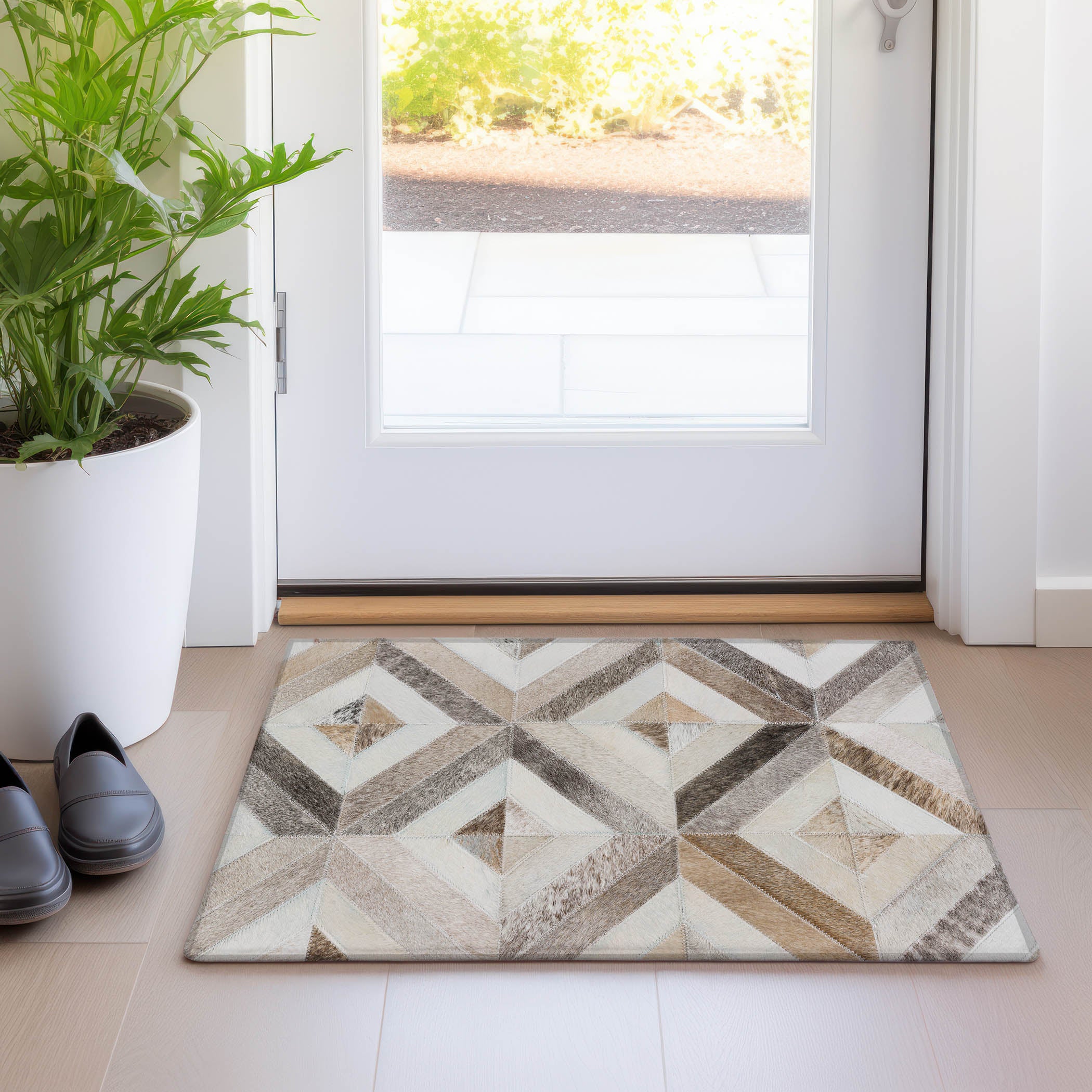 Split Machine Washable Cowhide Gray Rug 1'8" x 2'6" #shape_Rectangle