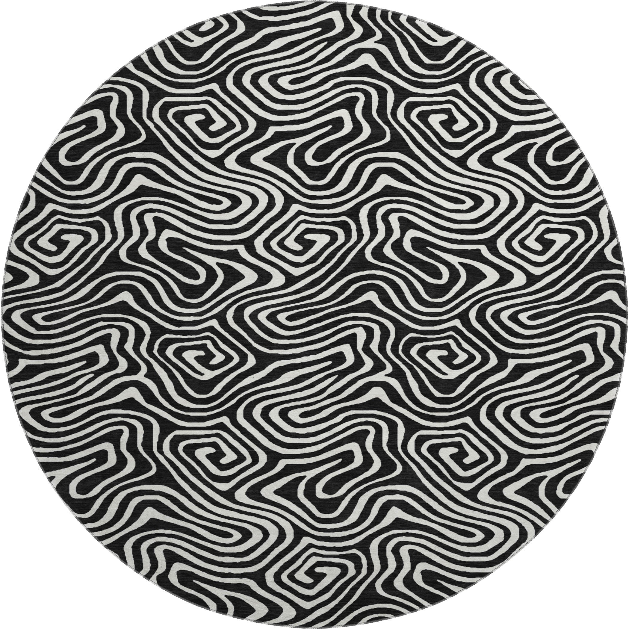 Havana Machine Washable Transitional Black Rug 8' x 8' #shape_Round