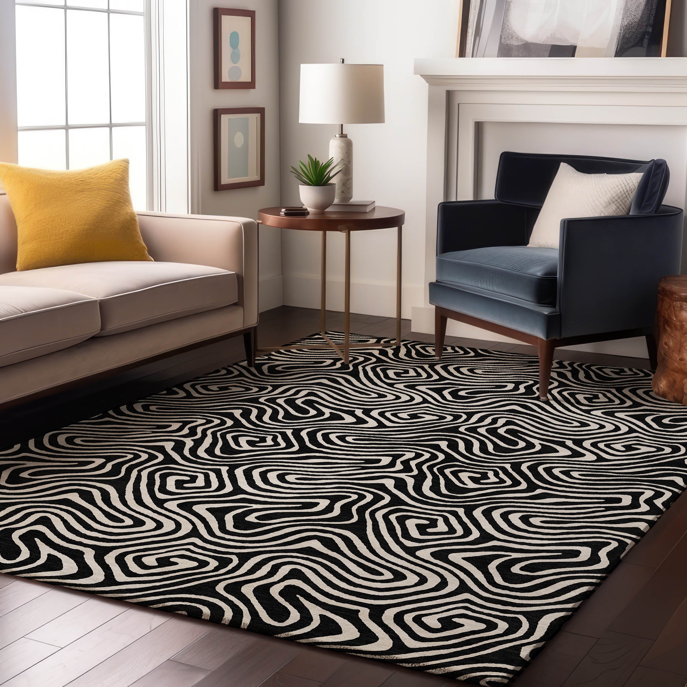 Havana Machine Washable Transitional Black Rug 2'6" x 3'10" #shape_Rectangle