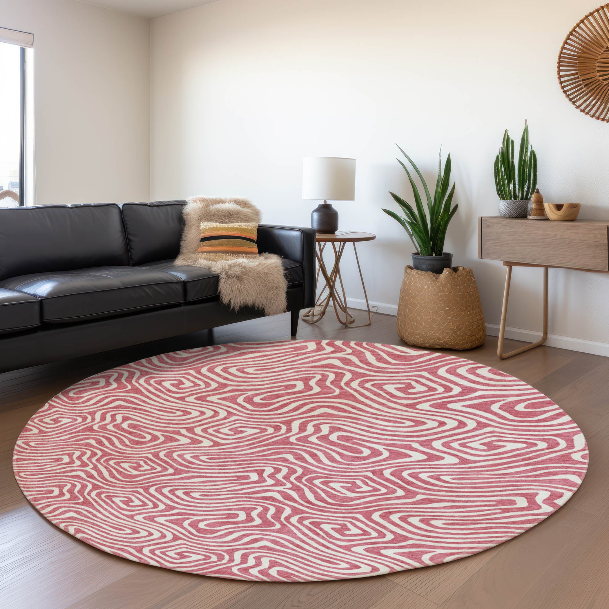 Havana Machine Washable Transitional Blush Pink Rug 8' x 8' #shape_Round