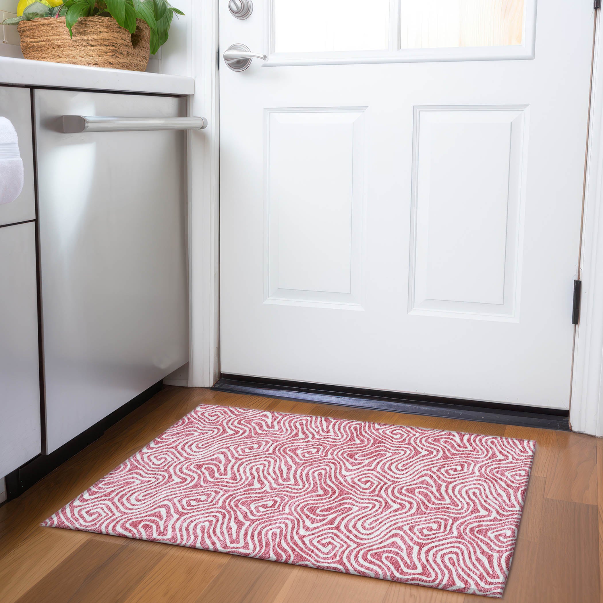 Havana Machine Washable Transitional Blush Pink Rug 1'8" x 2'6" #shape_Rectangle