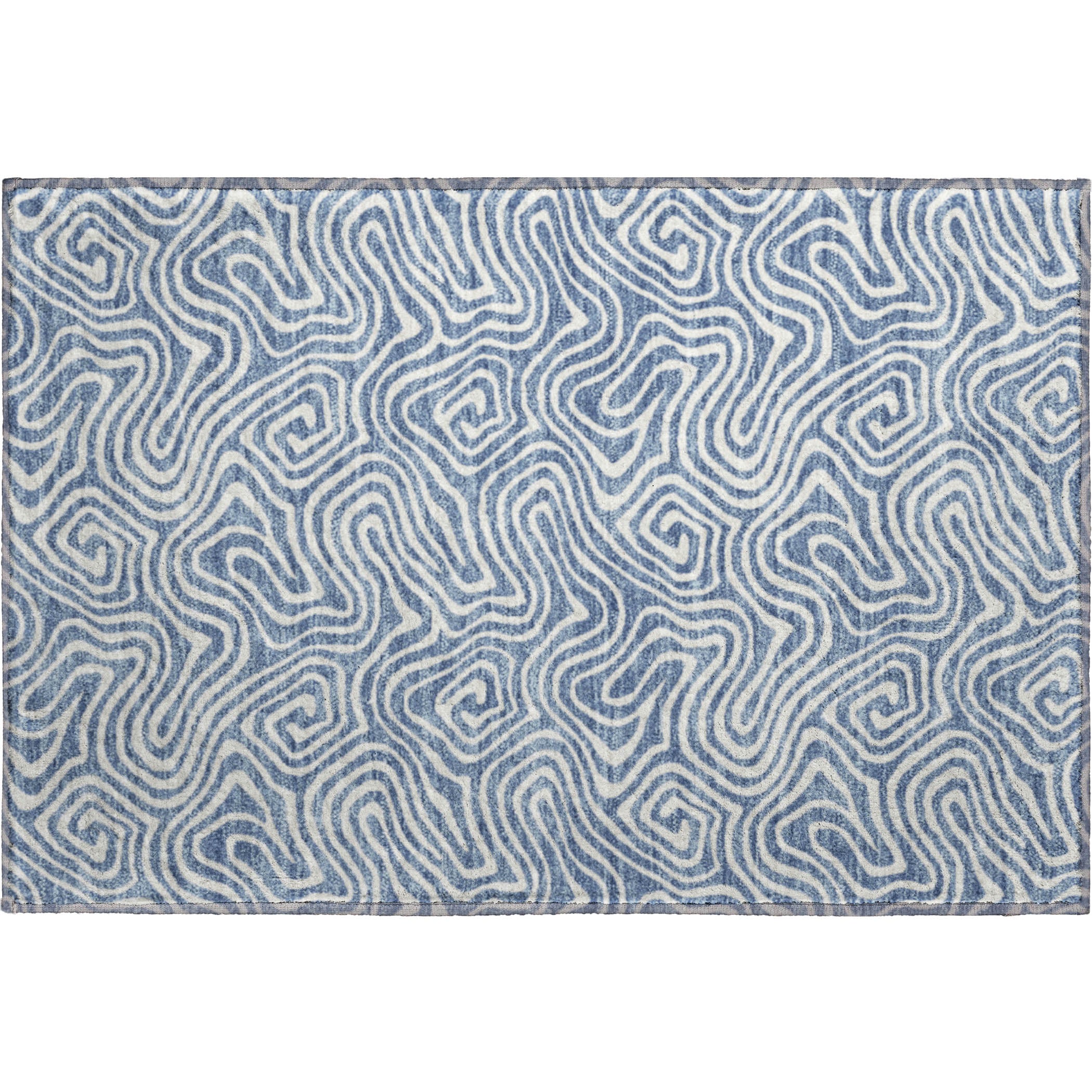 Havana Machine Washable Transitional Denim Blue Rug 1'8" x 2'6" #shape_Rectangle