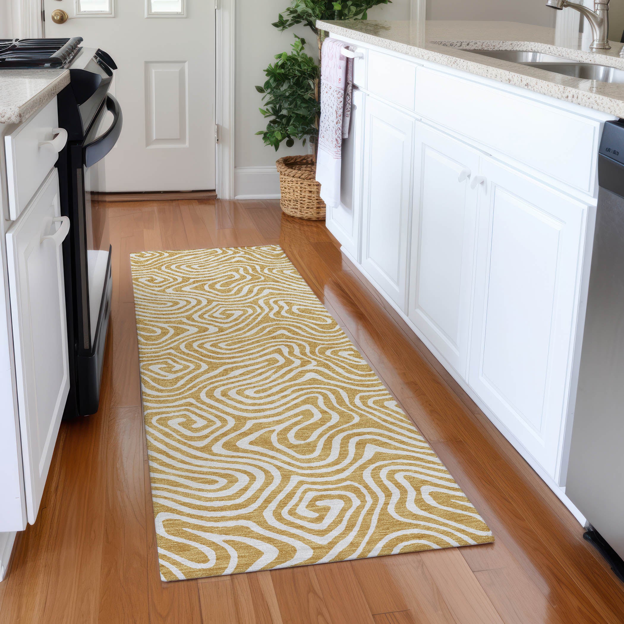 Havana Machine Washable Transitional Gold Rug 2'3" x 7'6" #shape_Runner