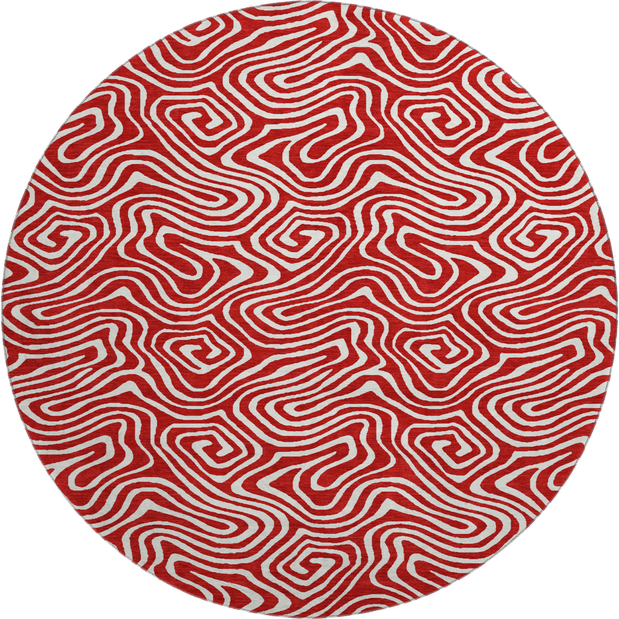 Havana Machine Washable Transitional Red Rug 8' x 8' #shape_Round