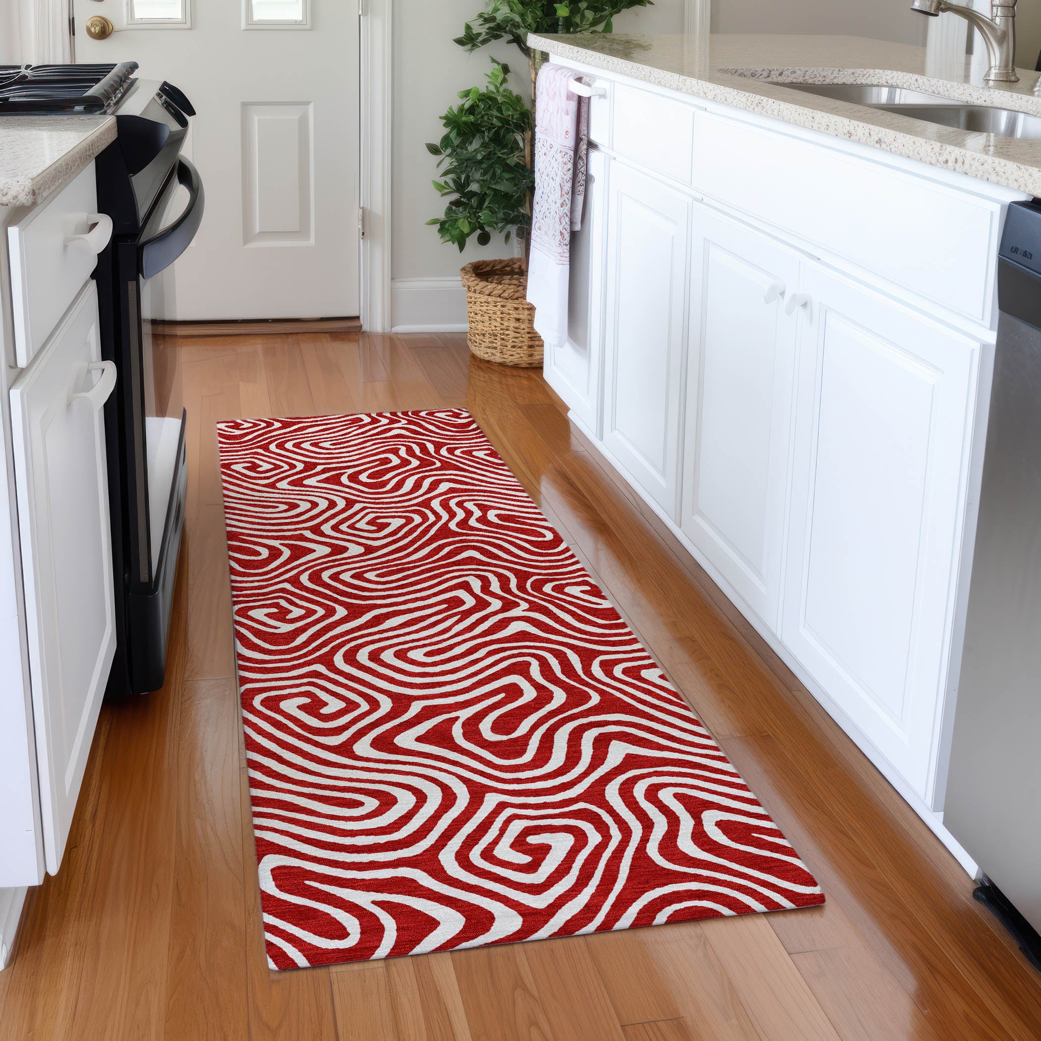 Havana Machine Washable Transitional Red Rug 2'3" x 7'6" #shape_Runner