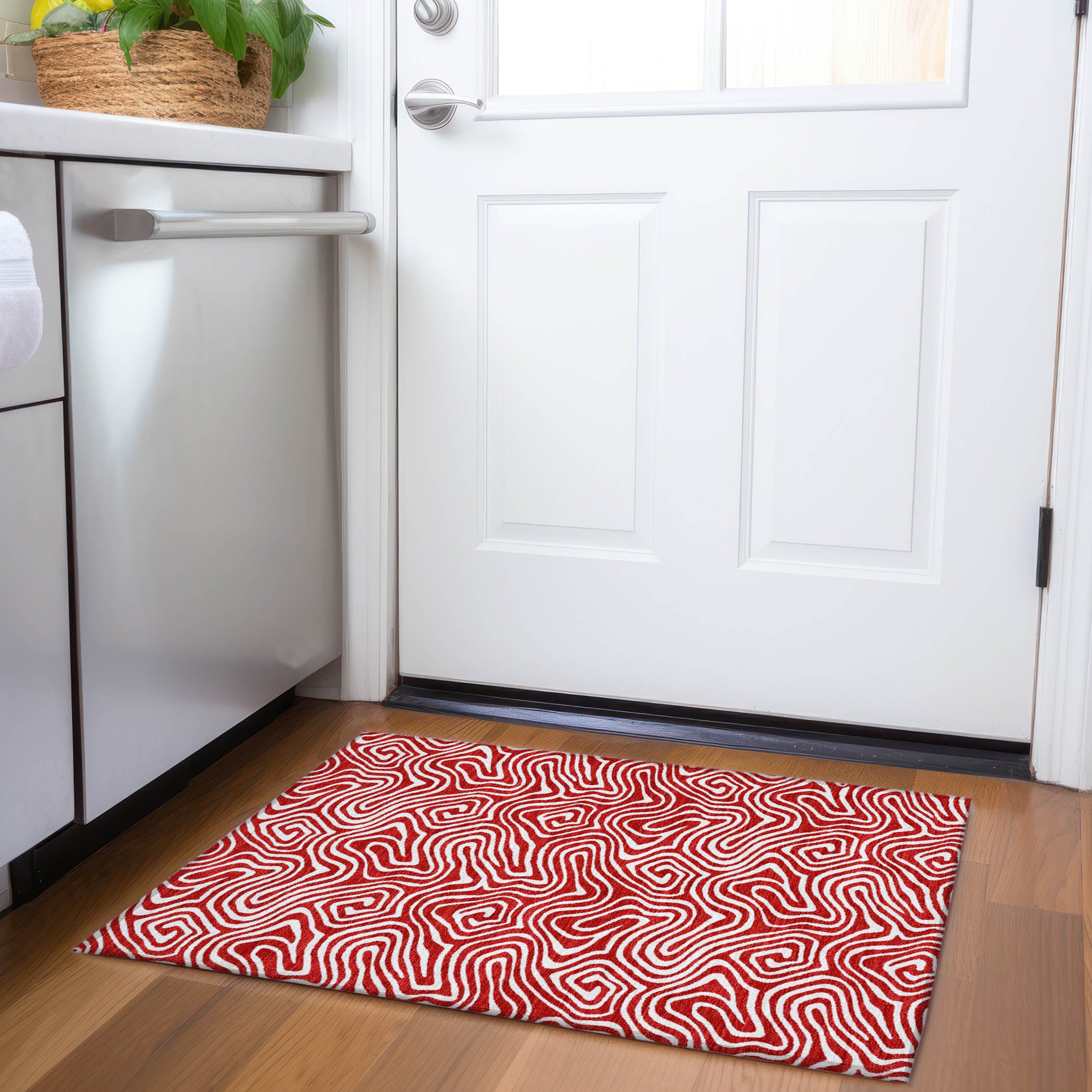 Havana Machine Washable Transitional Red Rug 1'8" x 2'6" #shape_Rectangle