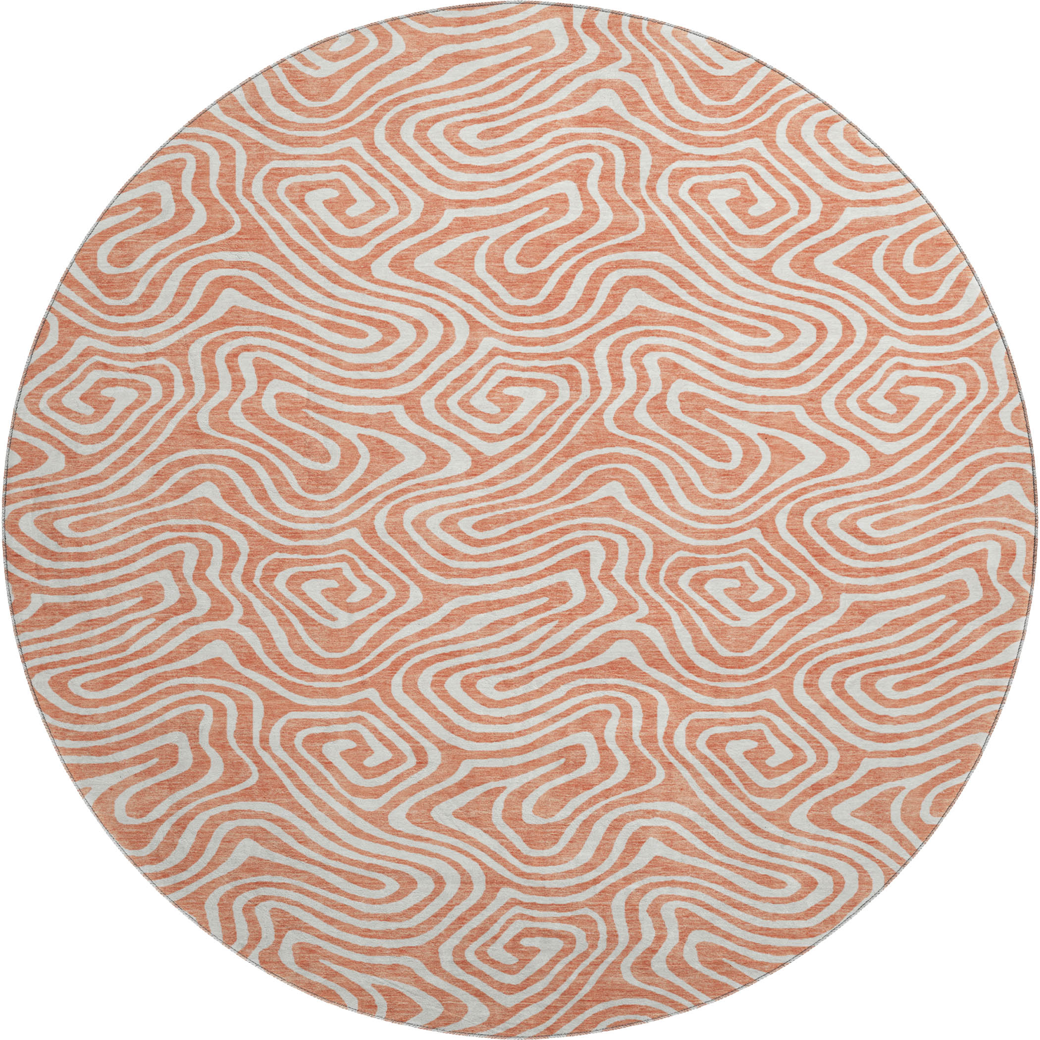 Havana Machine Washable Transitional Salmon Orange Rug 8' x 8' #shape_Round