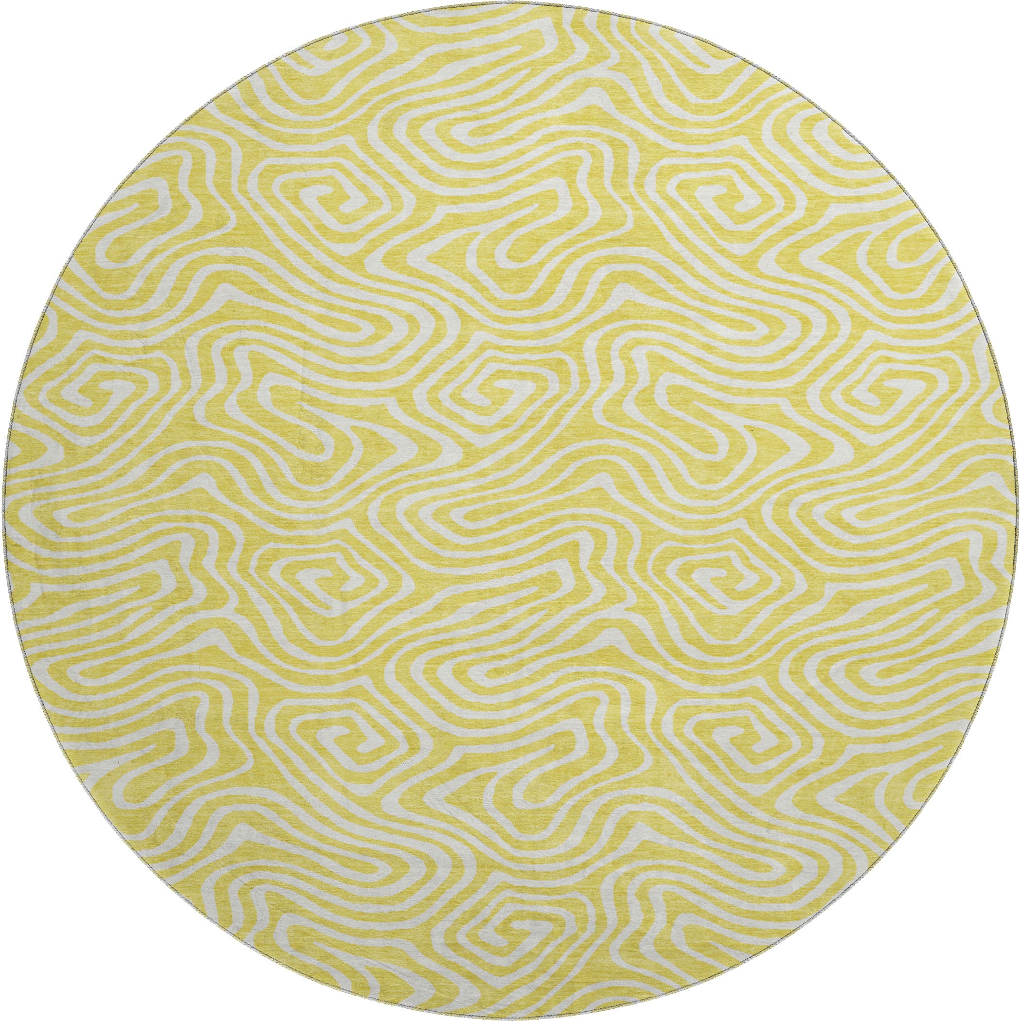 Havana Machine Washable Transitional Yellow Gold Rug 8' x 8' #shape_Round