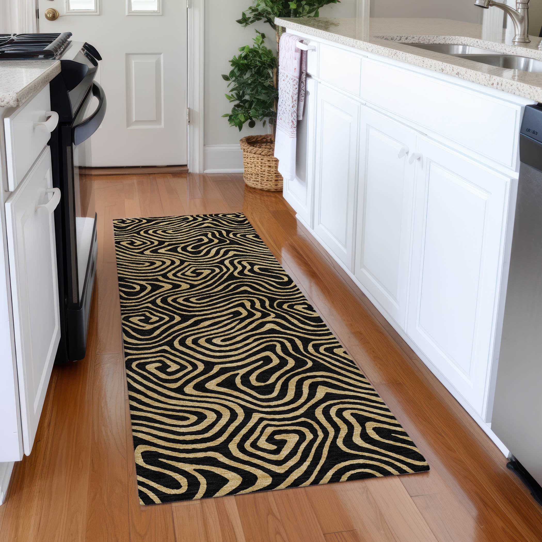Mdina Machine Washable Transitional Black Rug 2'3" x 7'6" #shape_Runner