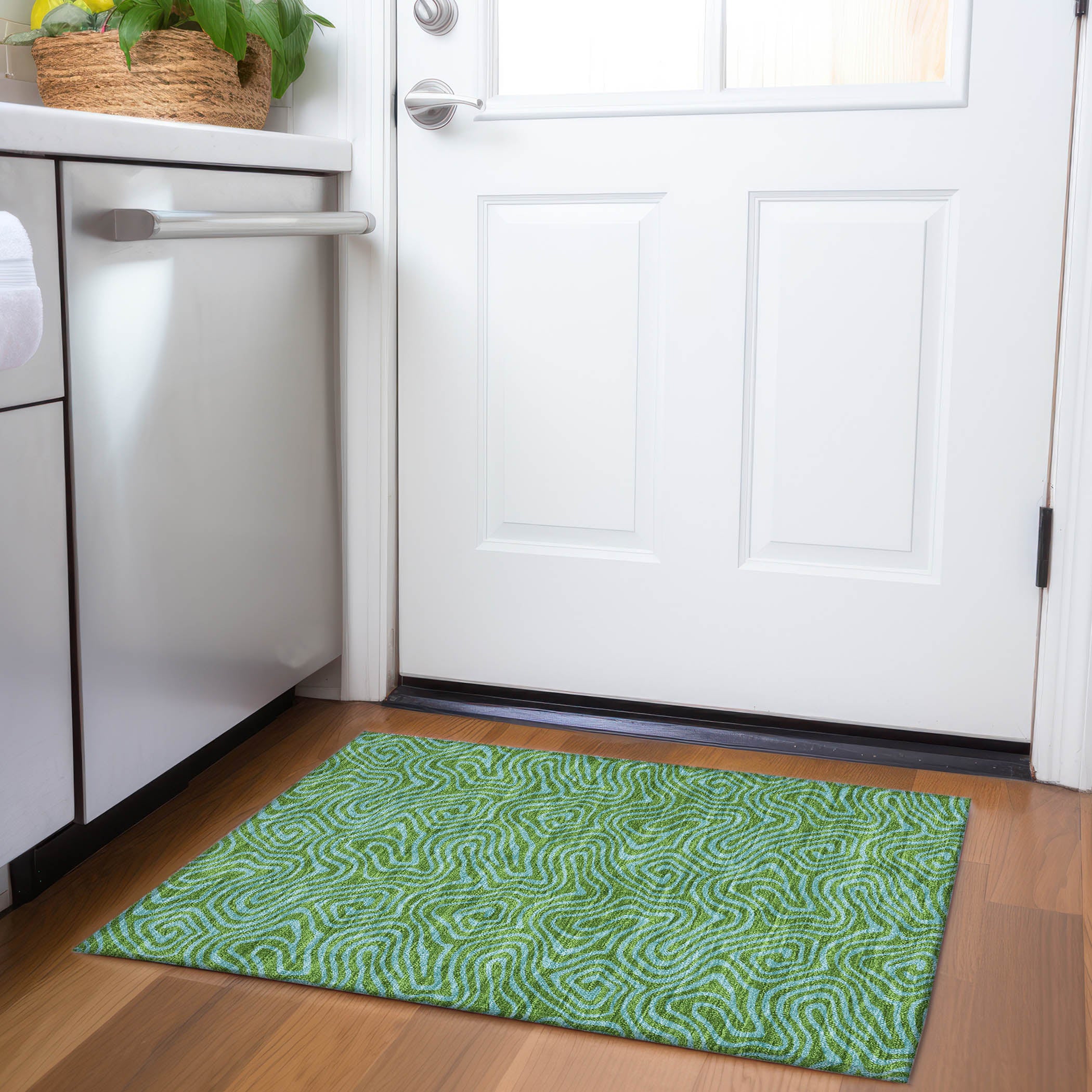 Mdina Machine Washable Transitional Green Rug 1'8" x 2'6" #shape_Rectangle