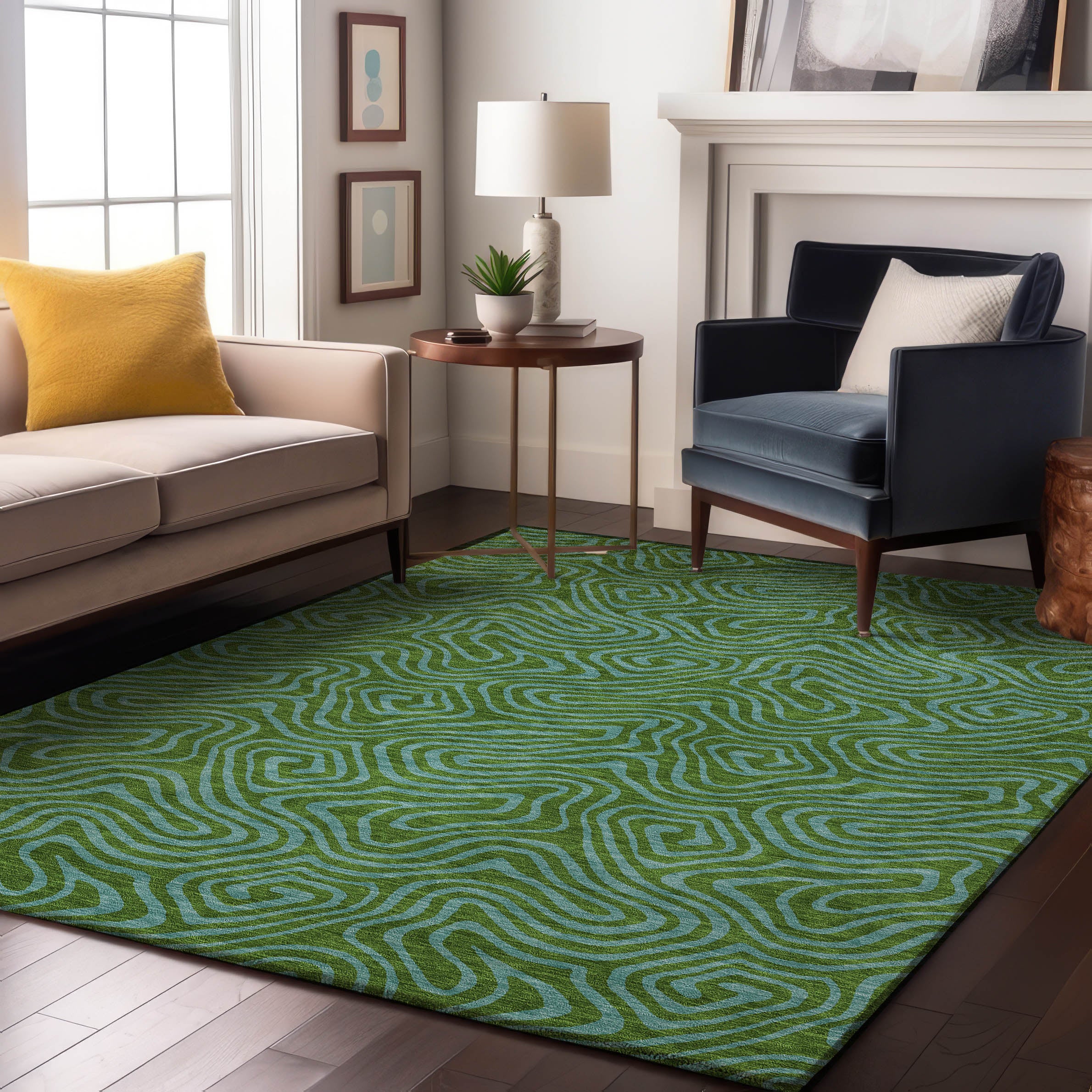 Mdina Machine Washable Transitional Green Rug 2'6" x 3'10" #shape_Rectangle
