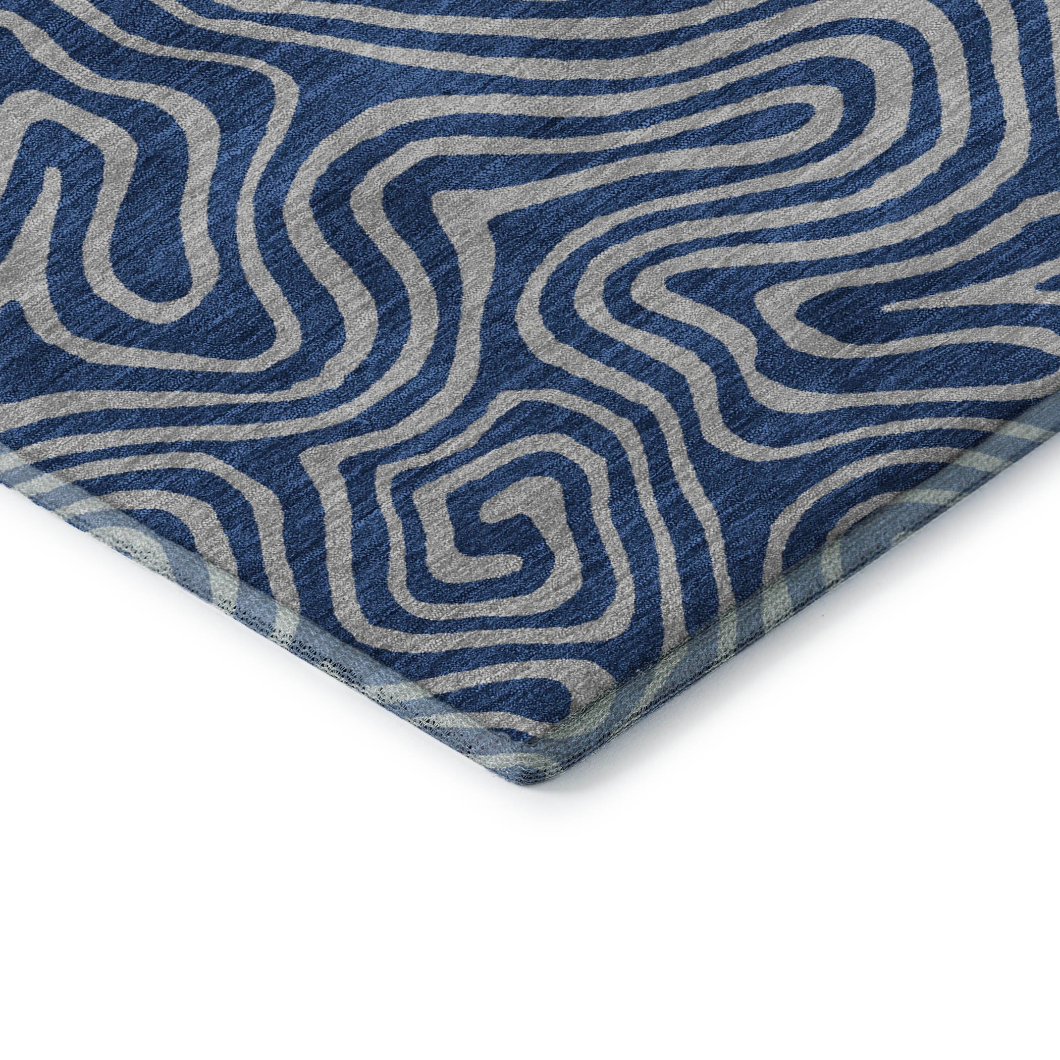 Mdina Machine Washable Transitional Navy Blue Rug 1'8" x 2'6" #shape_Rectangle