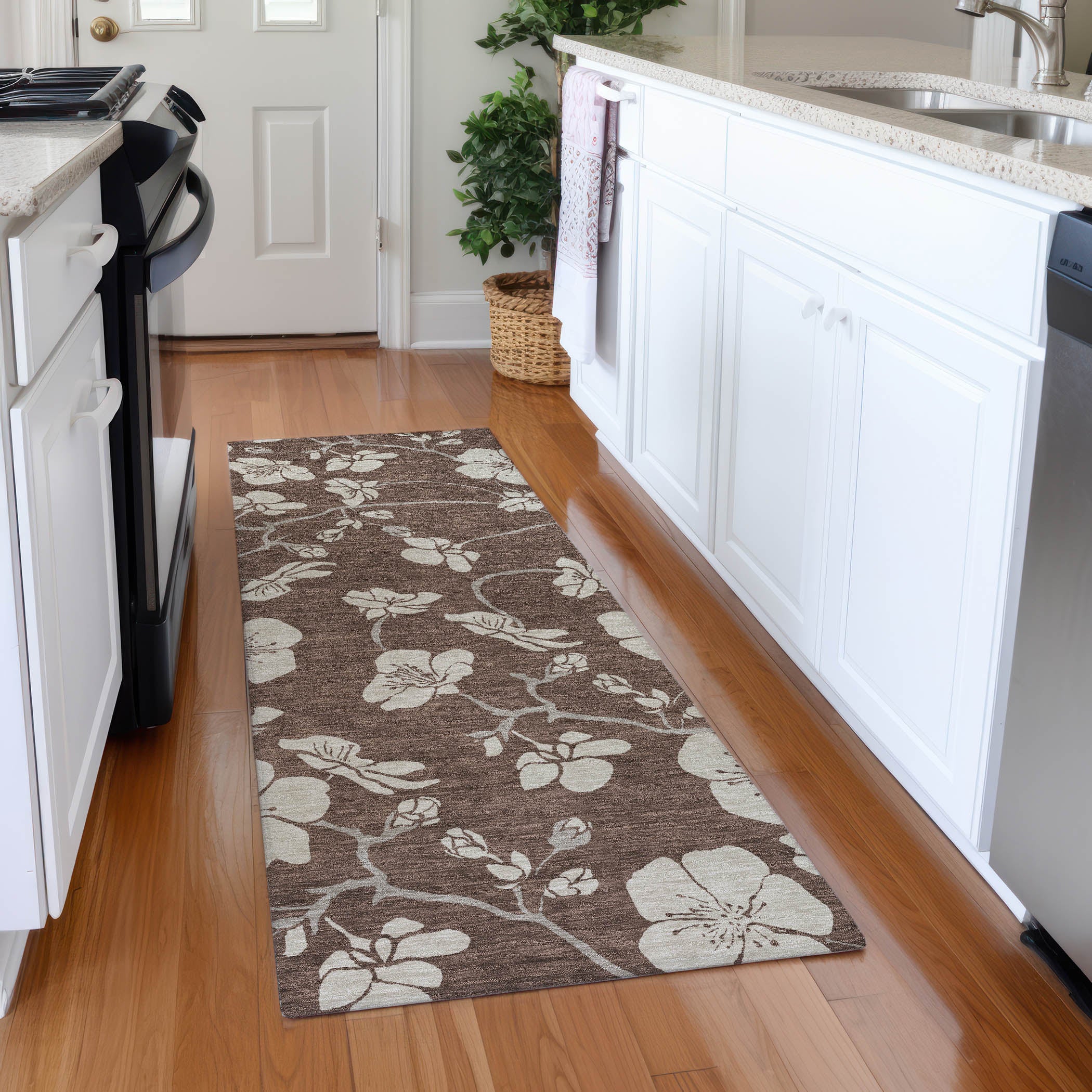 Oaxaca Machine Washable Transitional Brown Rug 2'3" x 7'6" #shape_Runner