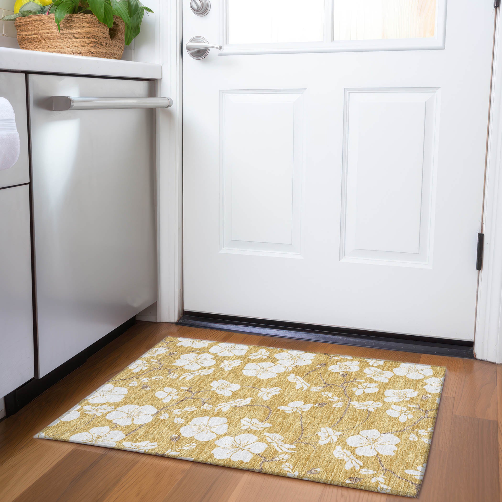 Oaxaca Machine Washable Transitional Gold Rug 1'8" x 2'6" #shape_Rectangle
