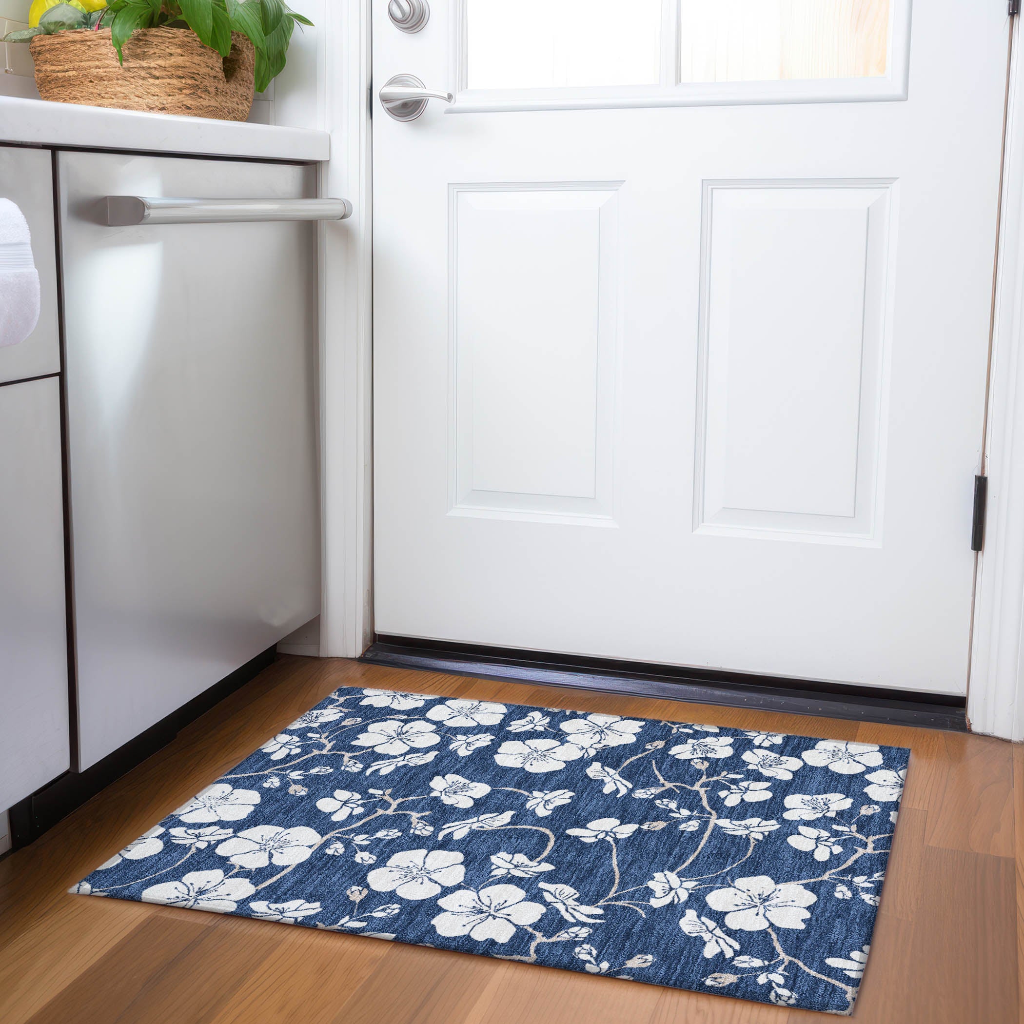 Oaxaca Machine Washable Transitional Navy Blue Rug 1'8" x 2'6" #shape_Rectangle